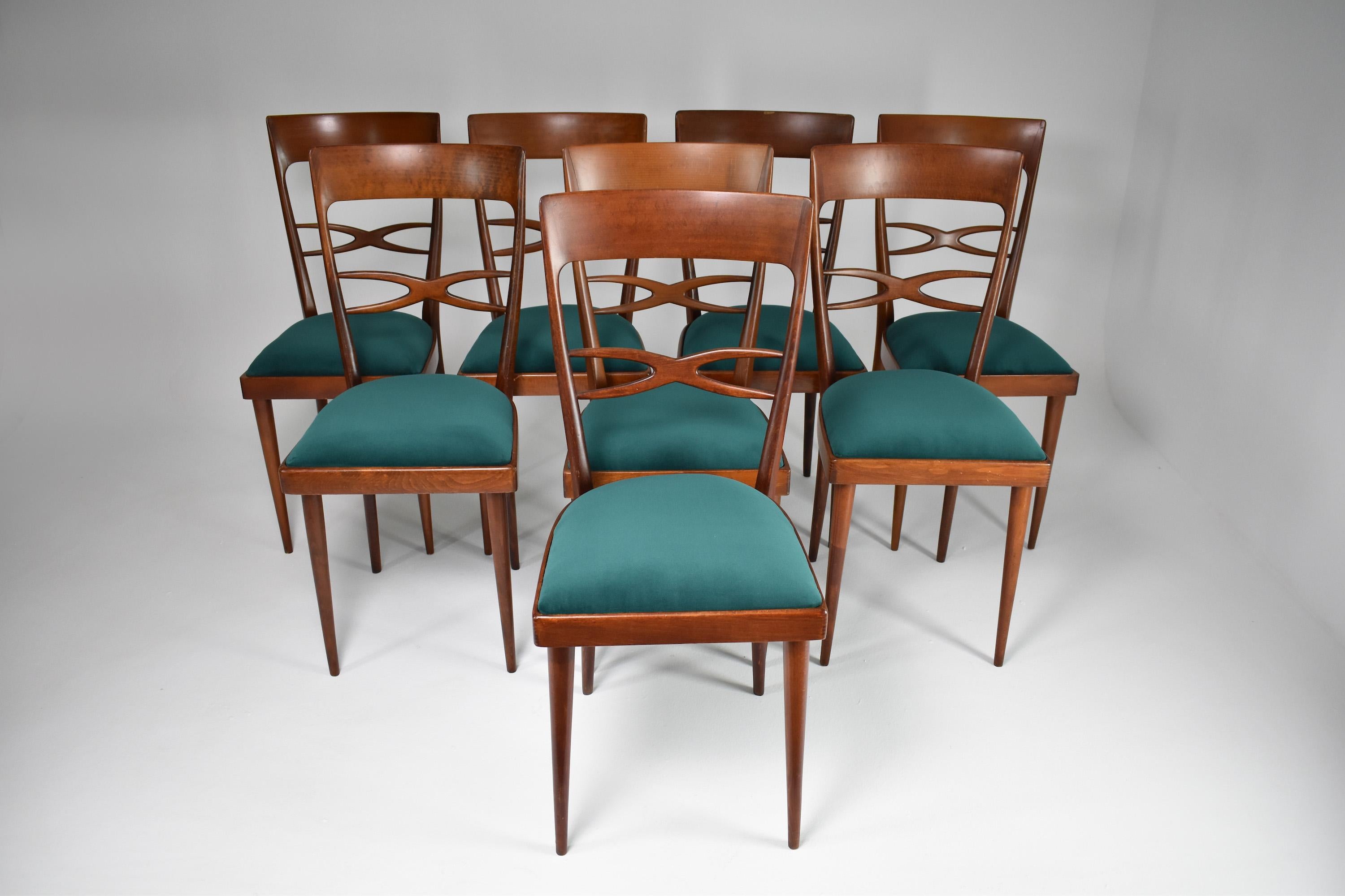 1970's Consorzio Sedie Friuli Restored Dining Chairs, Set of 8 1