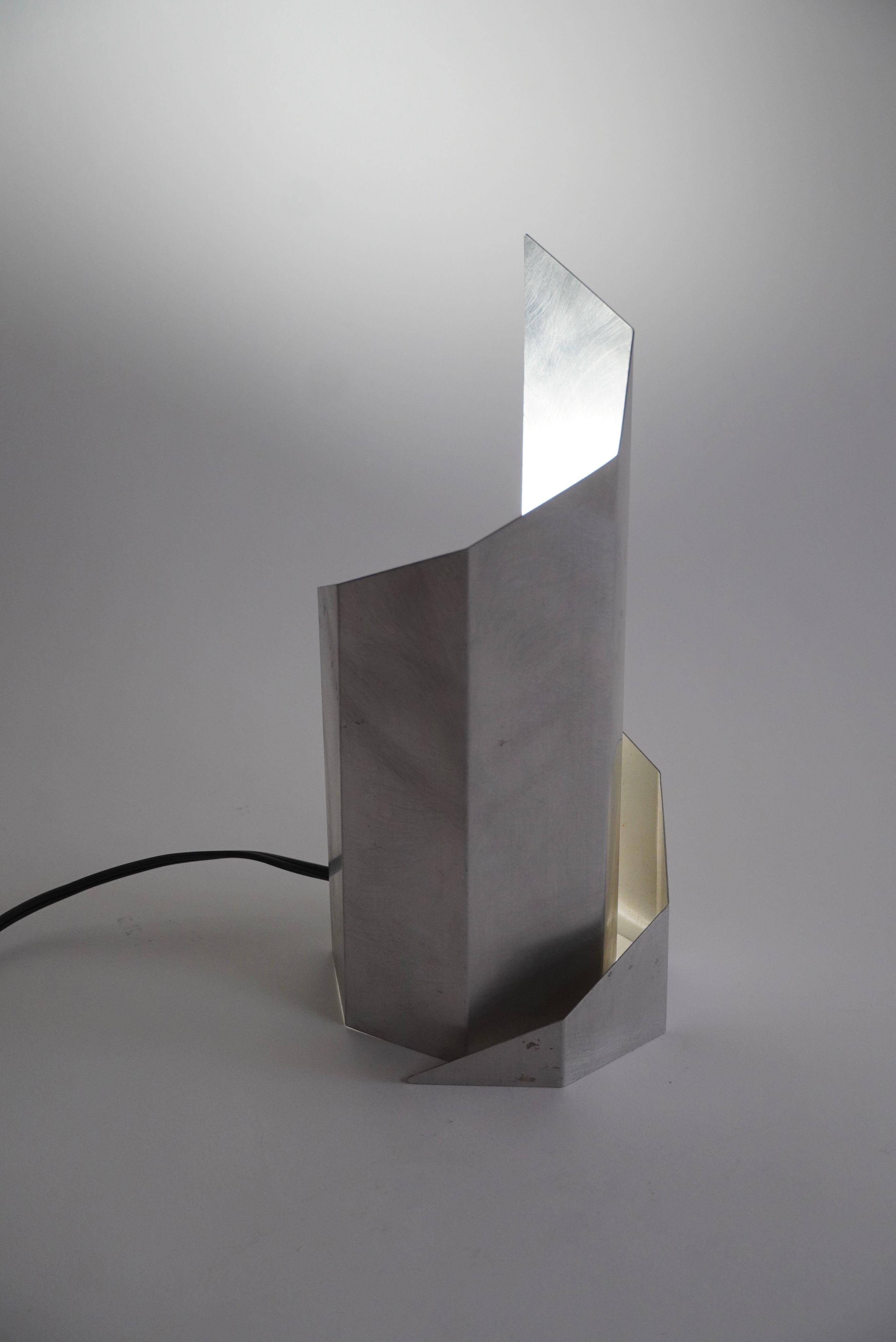 1970s Constructivist Table Lamp in Folded Aluminum by Godley-Schwan MoMA NY 1