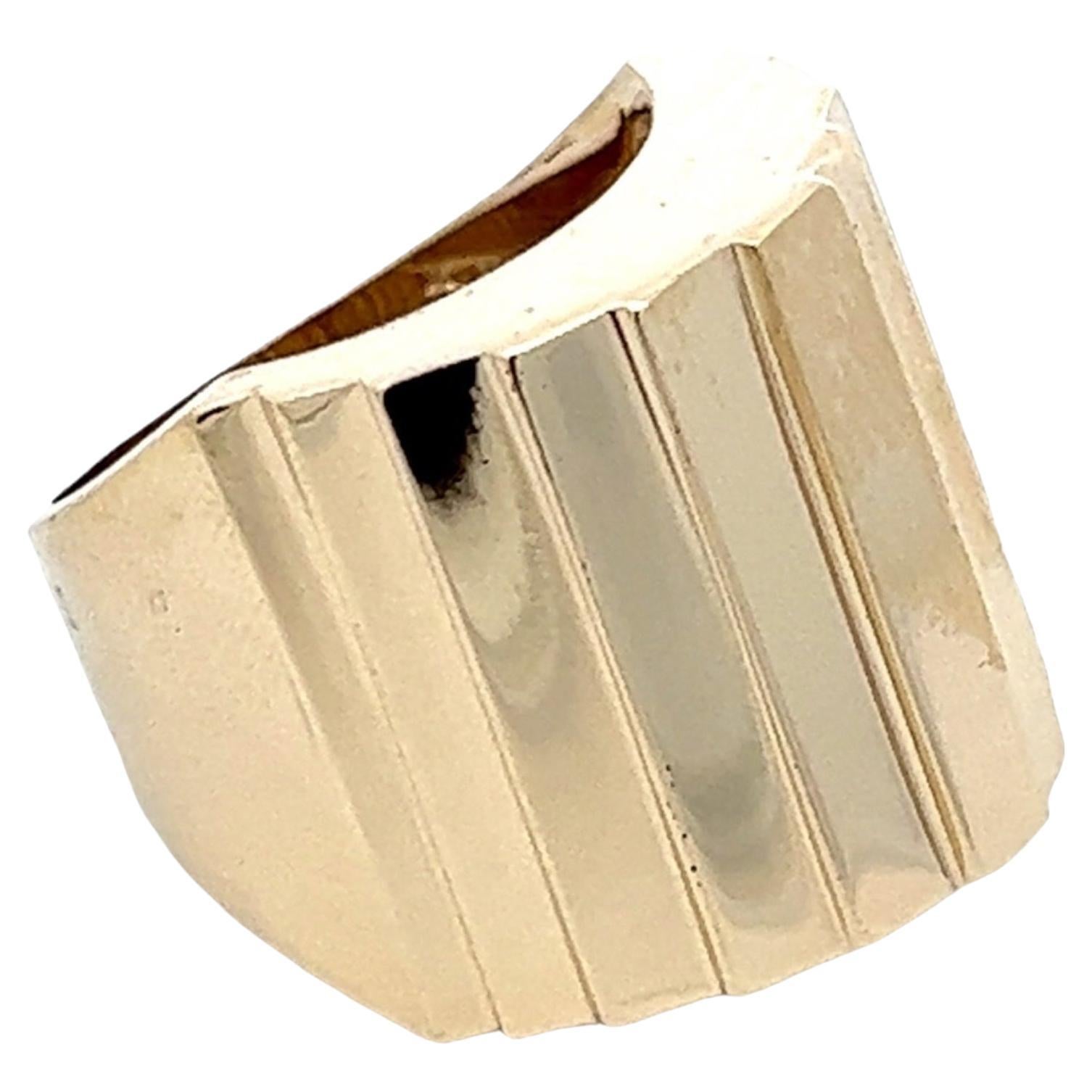 Zeitgenössischer 14 Karat Gelbgold breiter geriffelter Vintage-Ring, 1970er Jahre