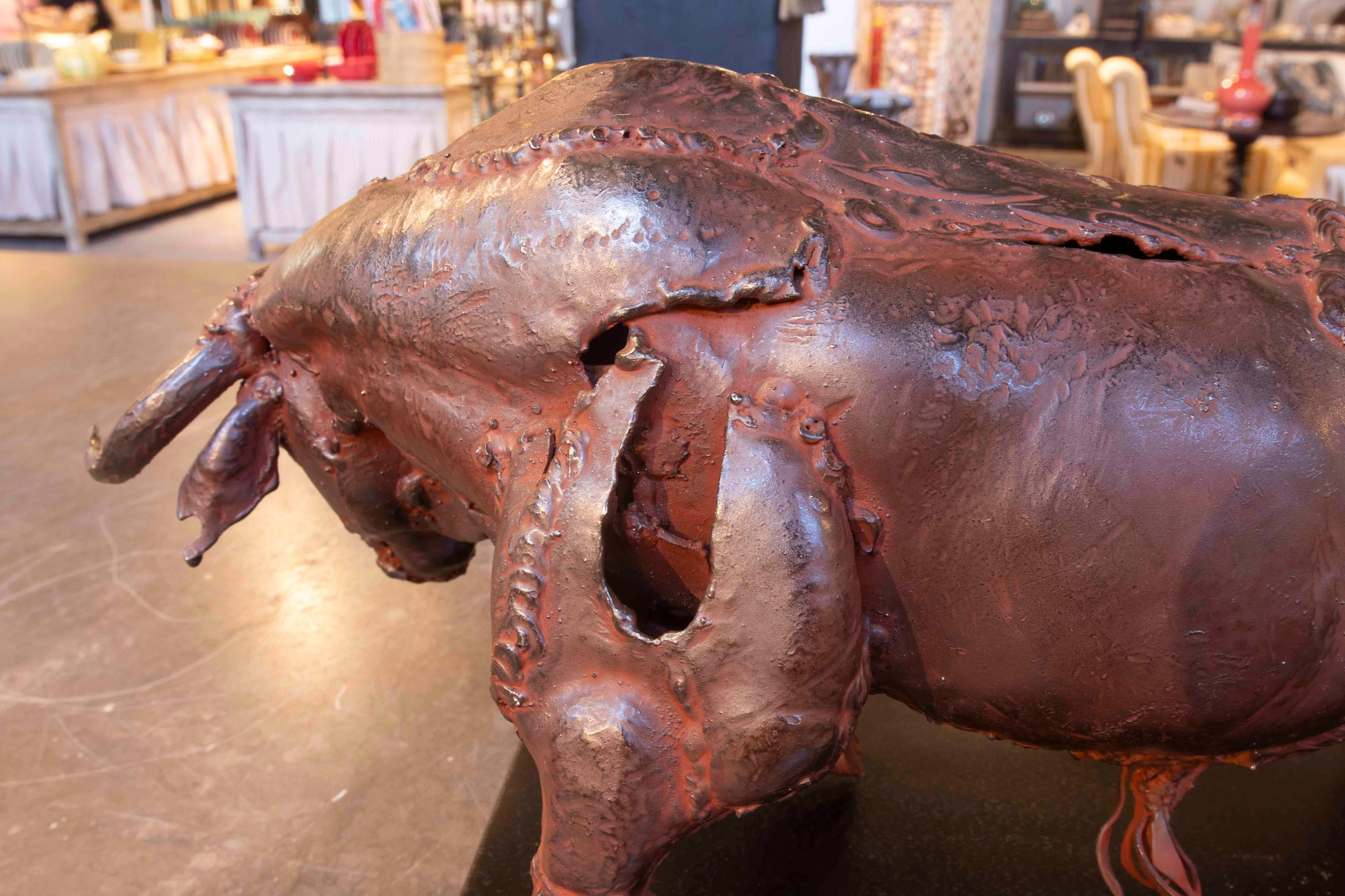 1970s Contemporary Bull Sculpture in Welded Metal with Rusty Finish For Sale 5