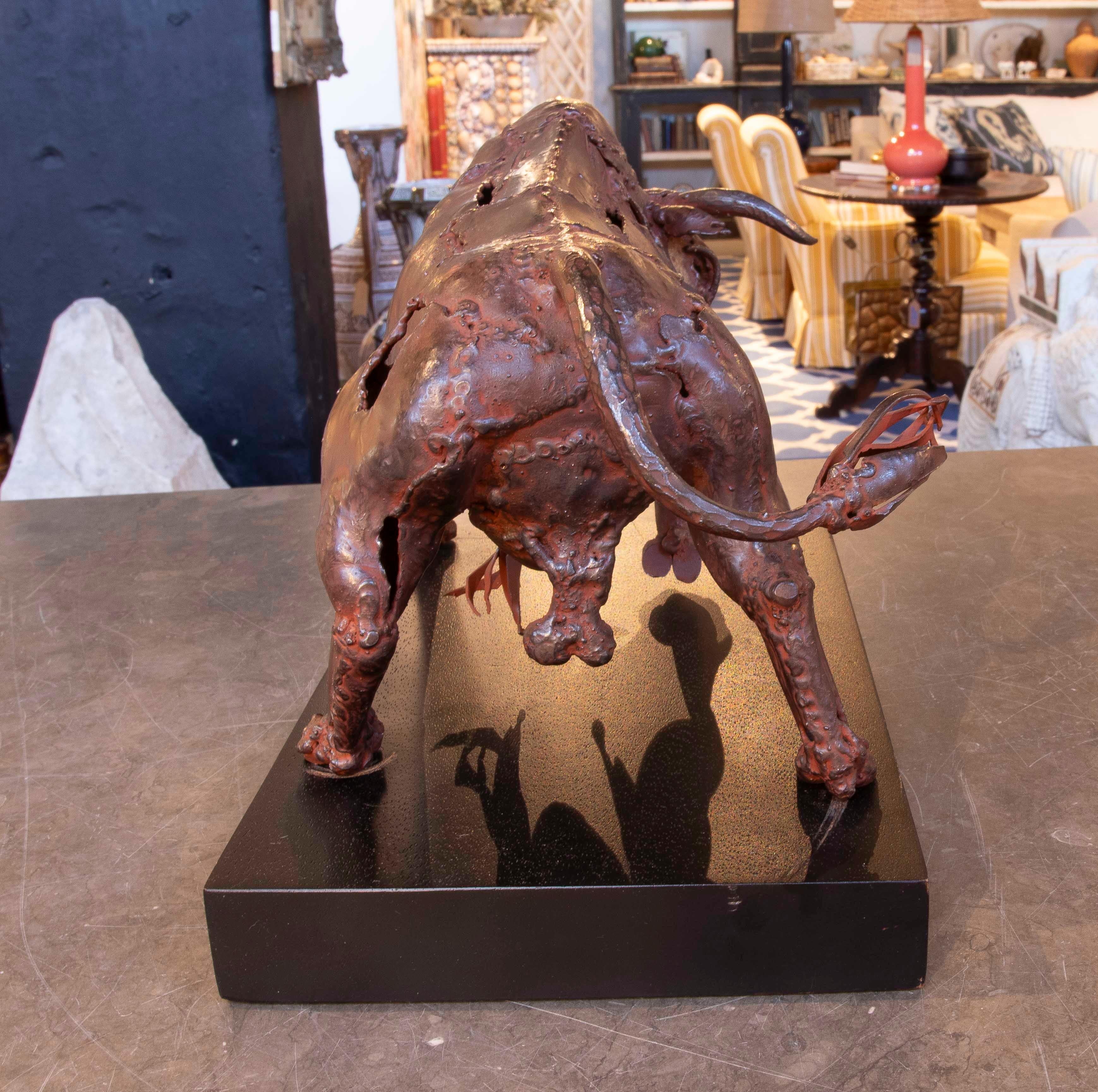 Iron 1970s Contemporary Bull Sculpture in Welded Metal with Rusty Finish For Sale