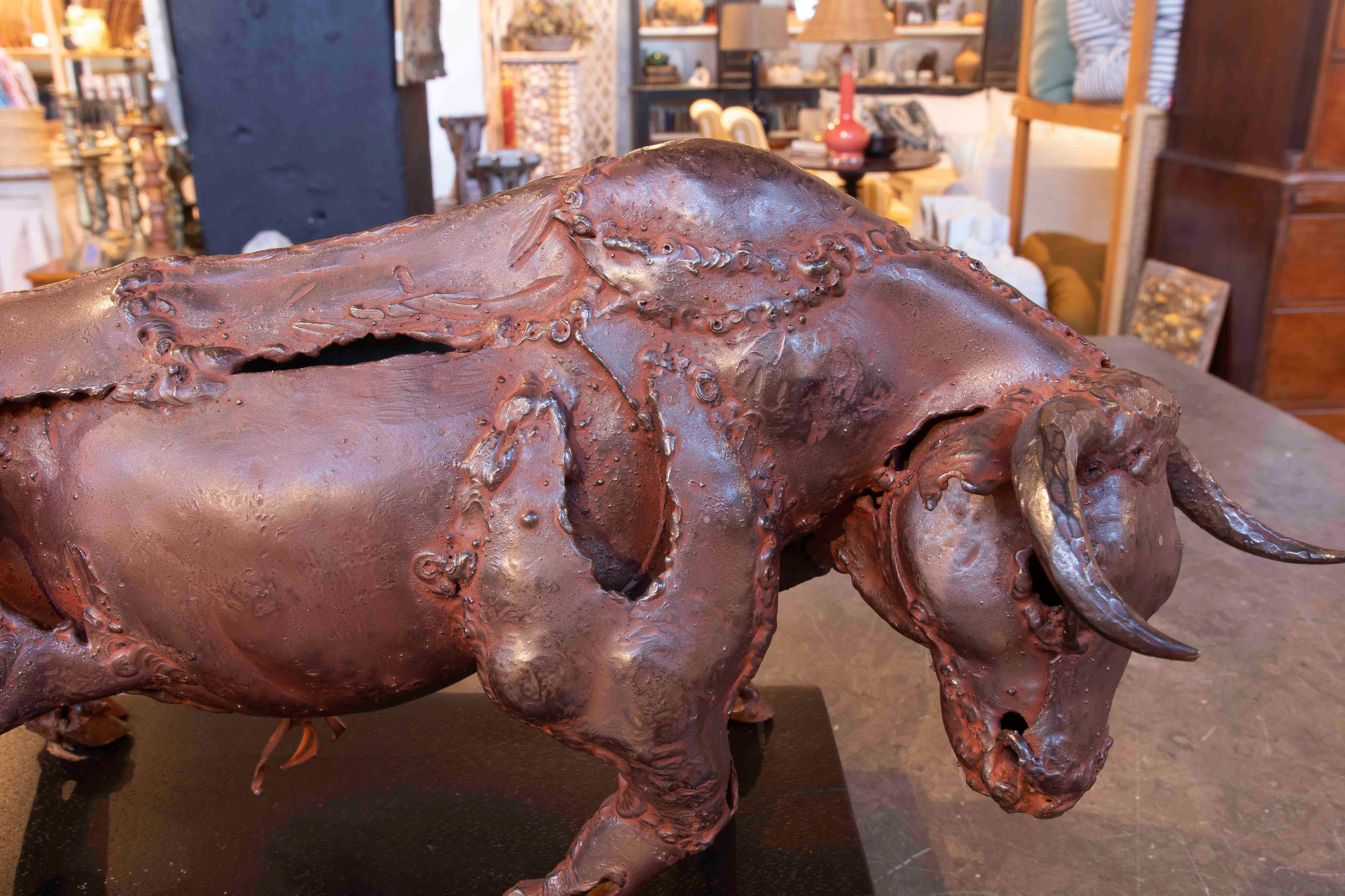 1970s Contemporary Bull Sculpture in Welded Metal with Rusty Finish For Sale 3