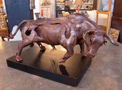 1970s Contemporary Bull Sculpture in Welded Metal with Rusty Finish