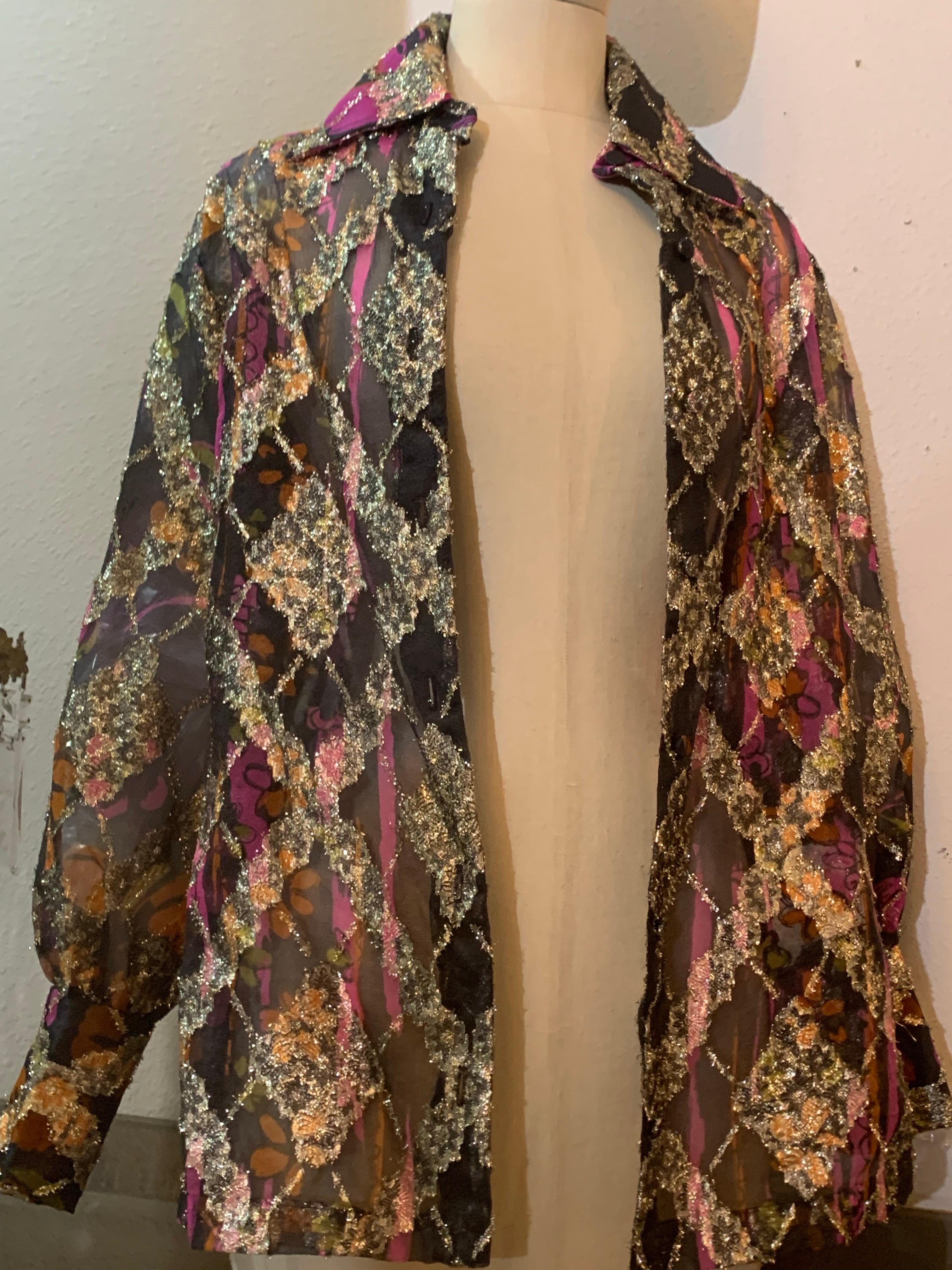1970s Contessa Monique Sheer Eyelash Textured Gold Lame Organza Blouse For Sale 7