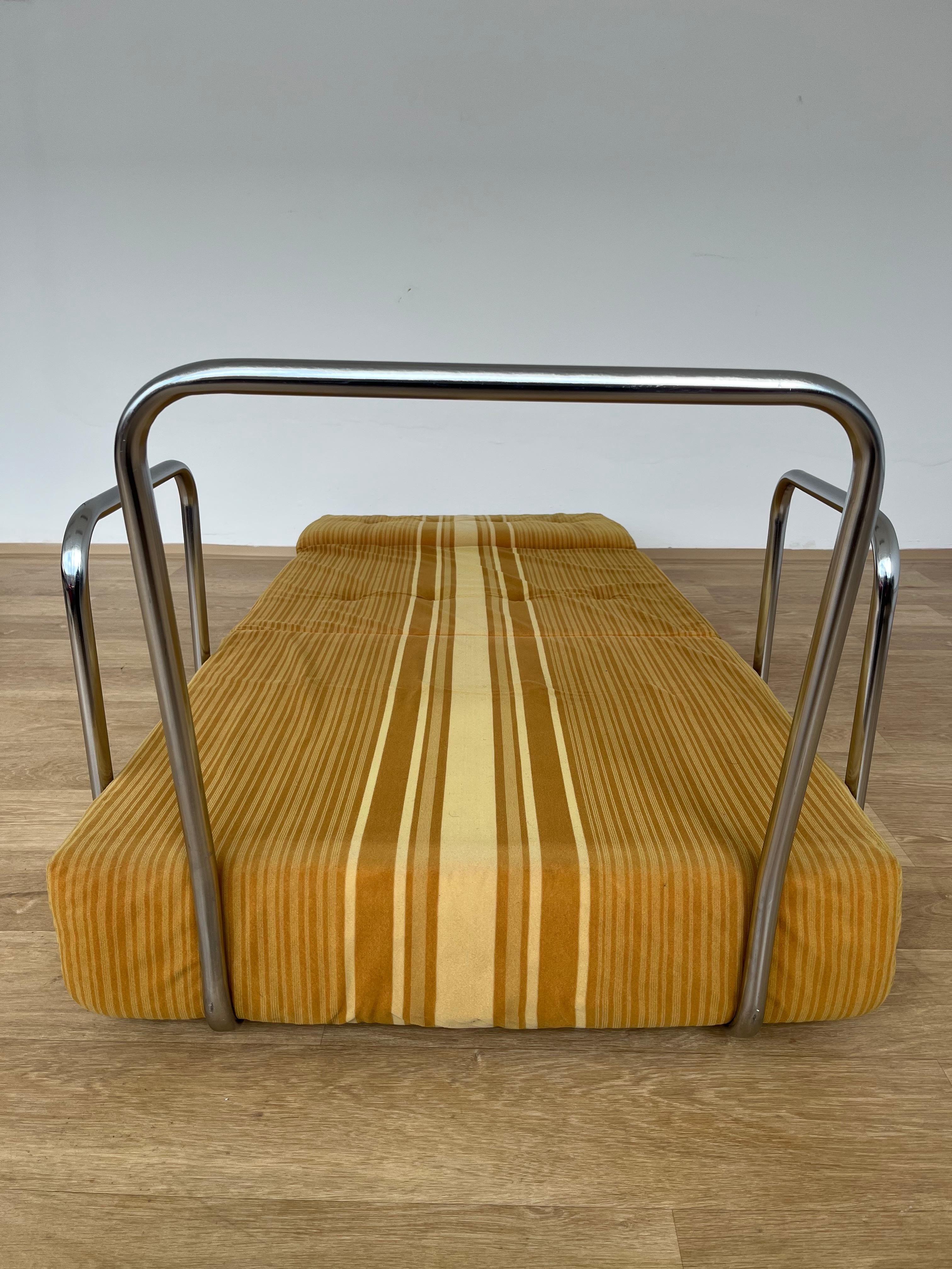 Mid-Century Modern 1970s Convertible Chrome Armchair / Bed, Czechoslovakia