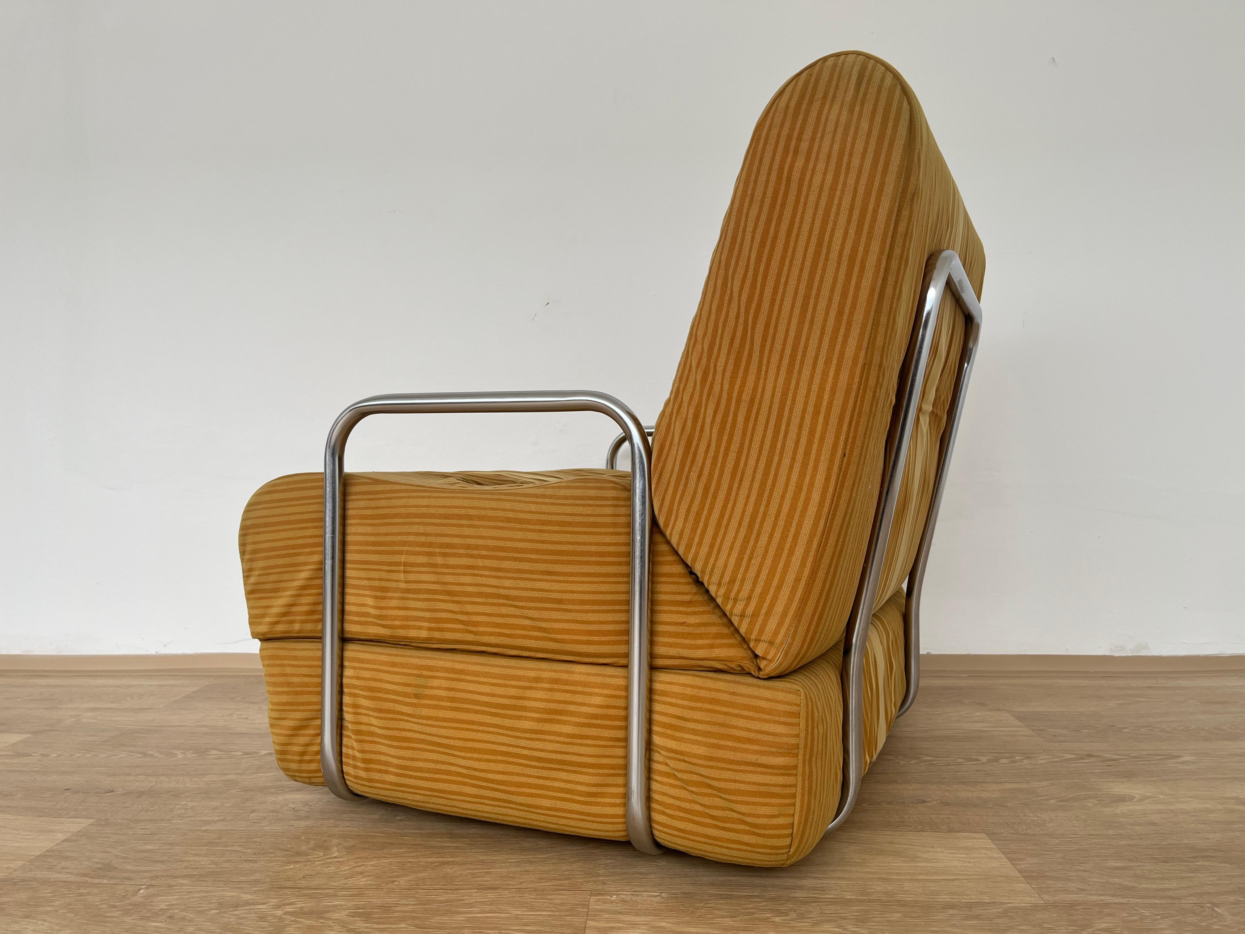 Late 20th Century 1970s Convertible Chrome Armchair / Bed, Czechoslovakia