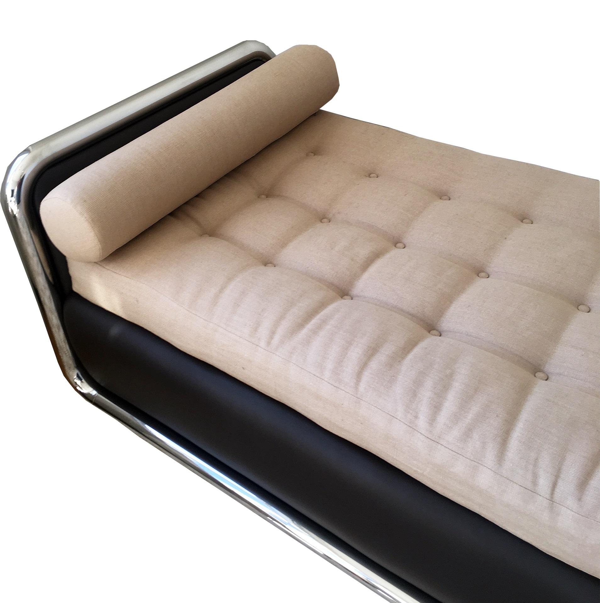 American 1970s Convertible Stainless Steel and Leather Tufted Daybed