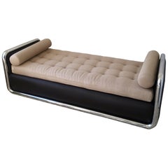 1970s Convertible Stainless Steel and Leather Tufted Daybed