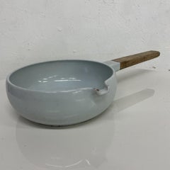 1970s Copco Saucepan Pour Spout Teak Wood Handle White Enamel Steel Denmark