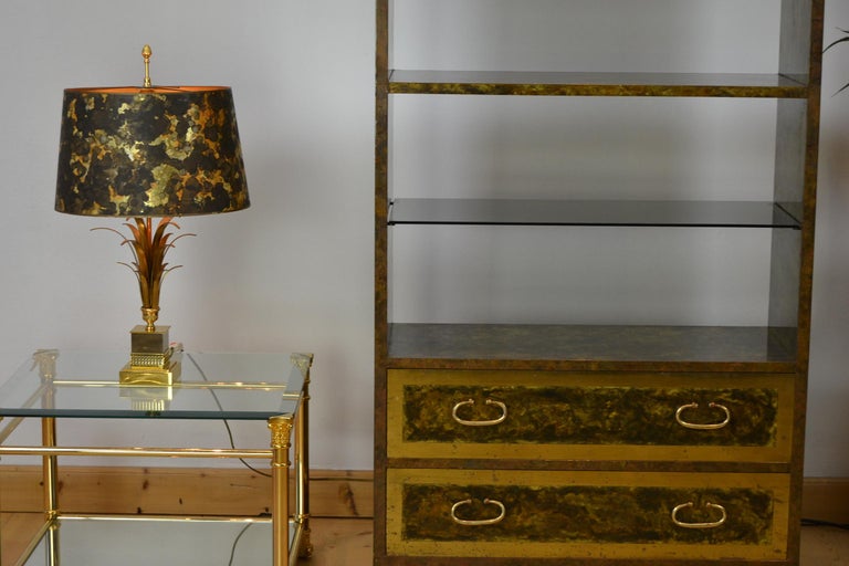 Copper with Brass Étagère, Bookcase, Room Divider with Glass Shelves, 1970s For Sale 13