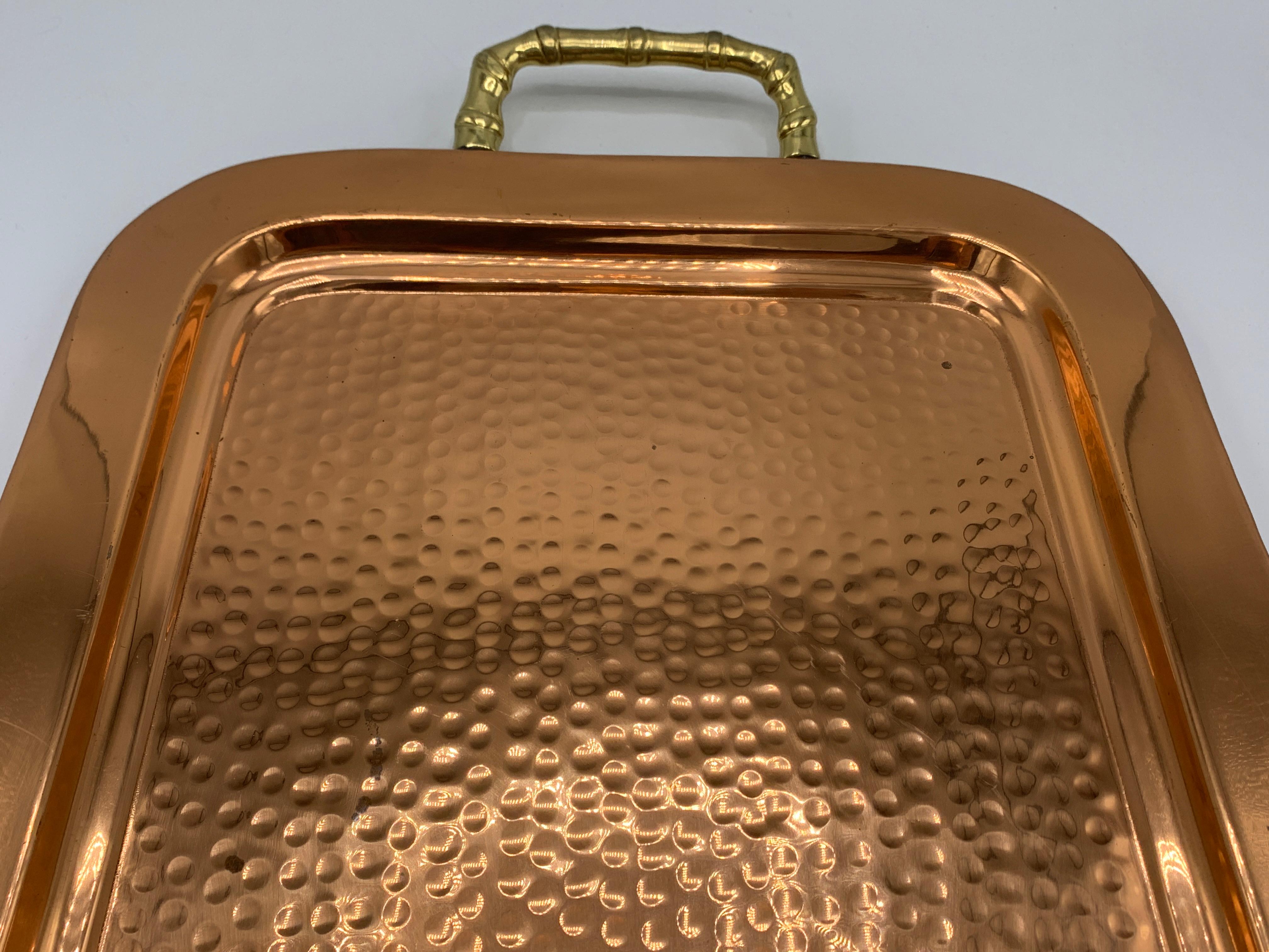 1970s Copper and Brass Tray with Faux Bamboo Handles In Good Condition For Sale In Richmond, VA