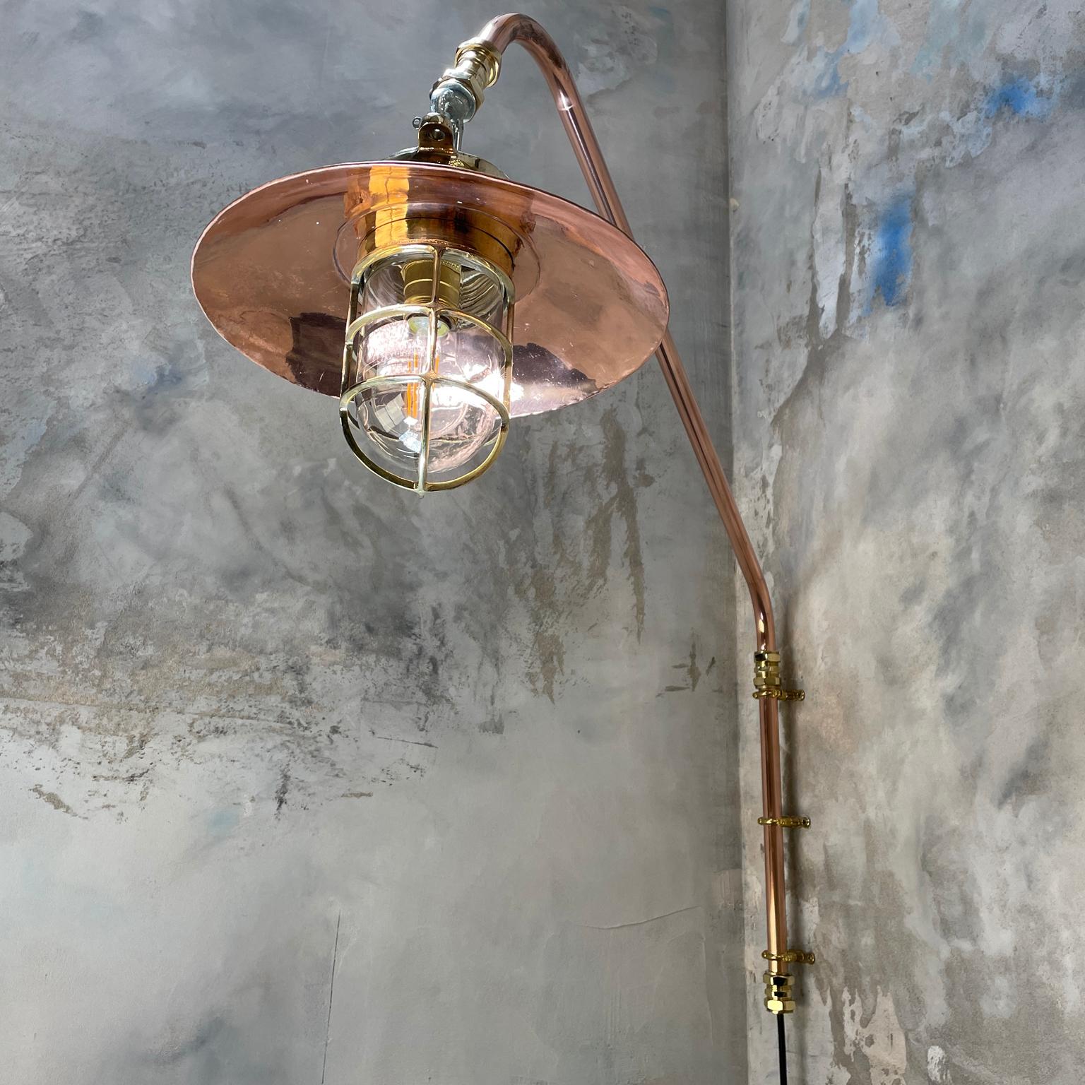 1970s Copper & Brass Cantilever Explosion Proof Pendant Lamp with Cage and Shade For Sale 4