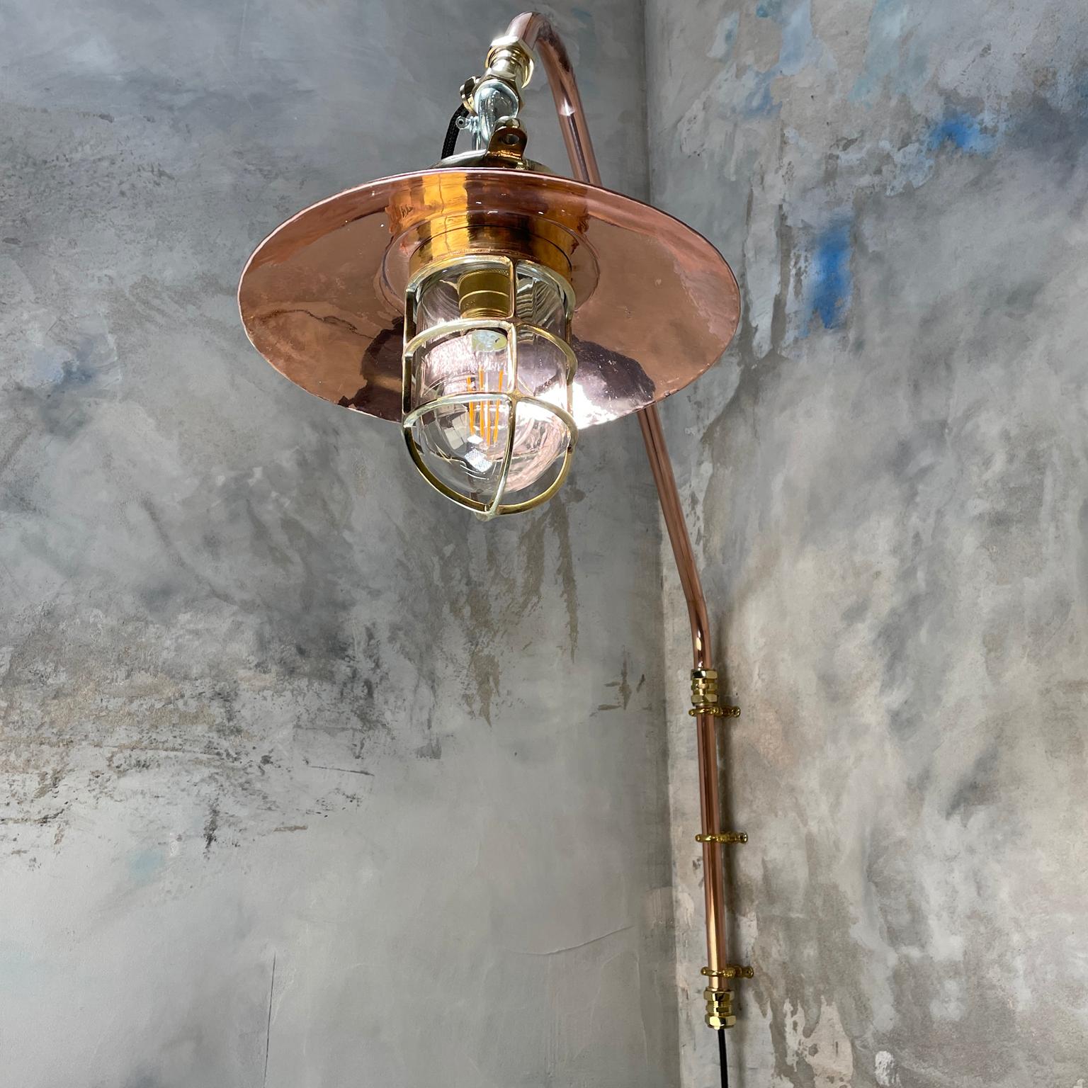 1970s Copper & Brass Cantilever Explosion Proof Pendant Lamp with Cage and Shade For Sale 5