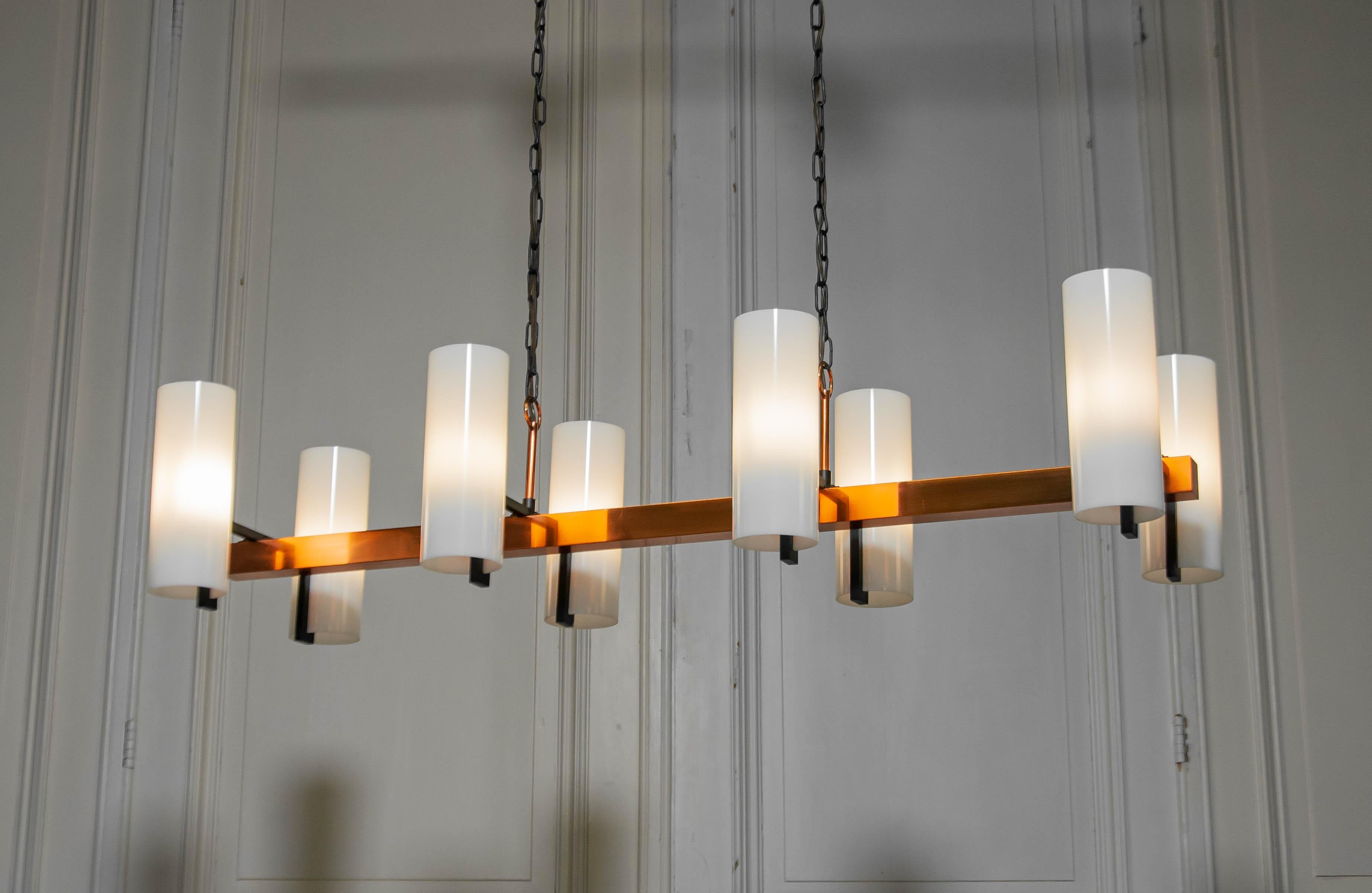 1970s Copper Chandelier attributed to Jo Hammerborg for Fog & Mørup , Denmark For Sale 3