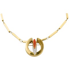 1970s Coral and Diamond Comet Necklace