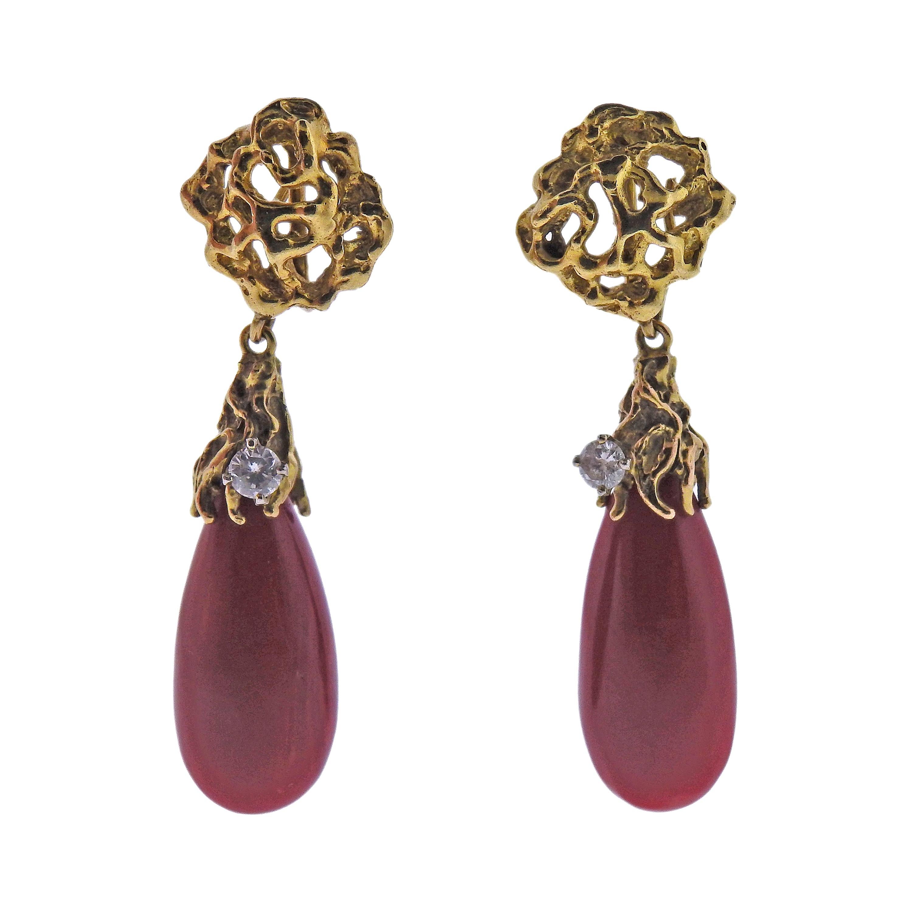 1960s Cartier Coral Diamond Gold Day-to-Night Earrings For Sale at 1stDibs