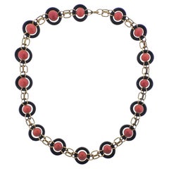 Vintage 1970s Coral Onyx Gold Link Necklace