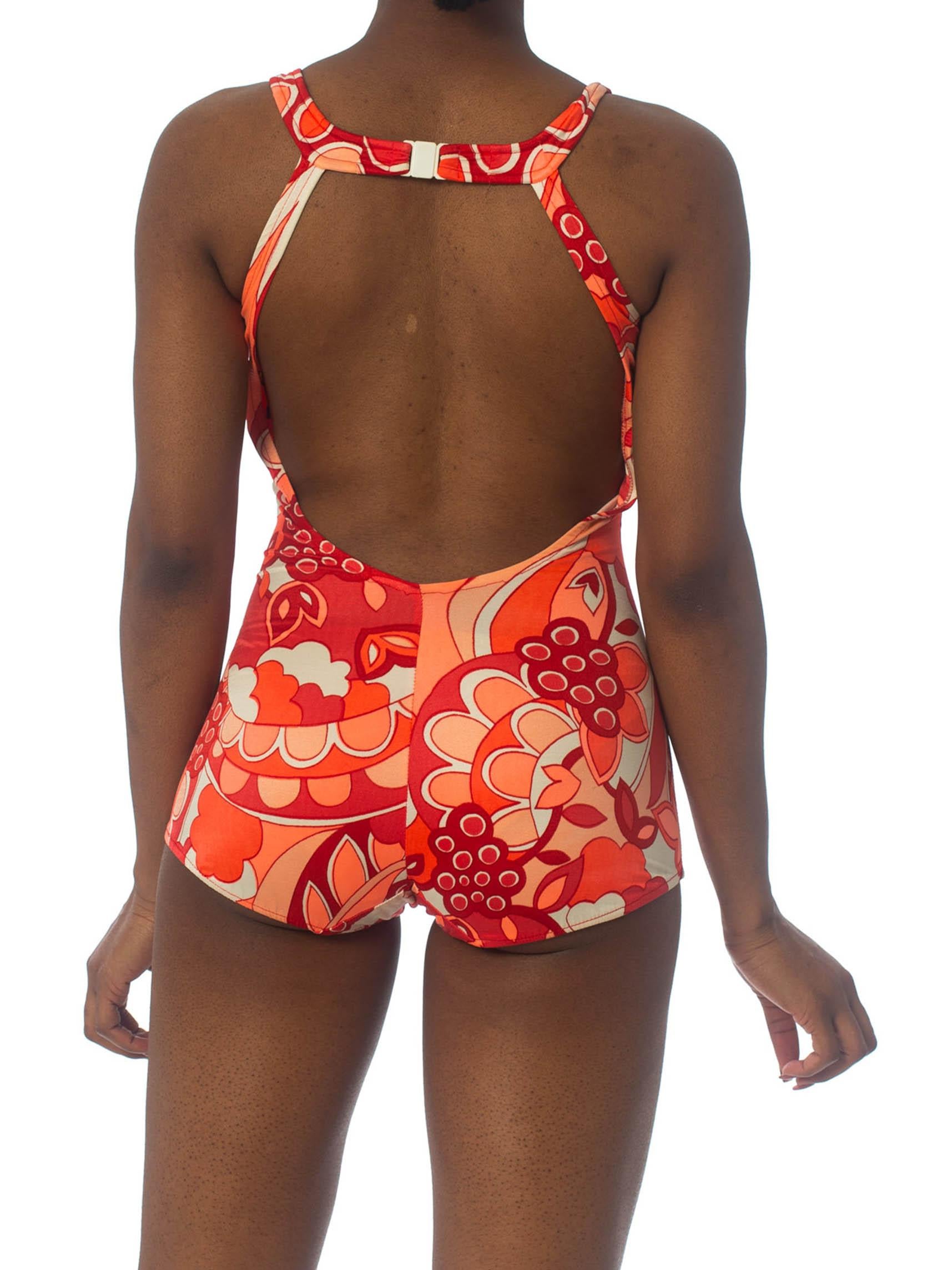 1970S Coral Psychedelic Poly/Lycra Stretch  Swimsuit XL 2