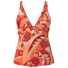 1970S Coral Psychedelic Poly/Lycra Stretch  Swimsuit XL