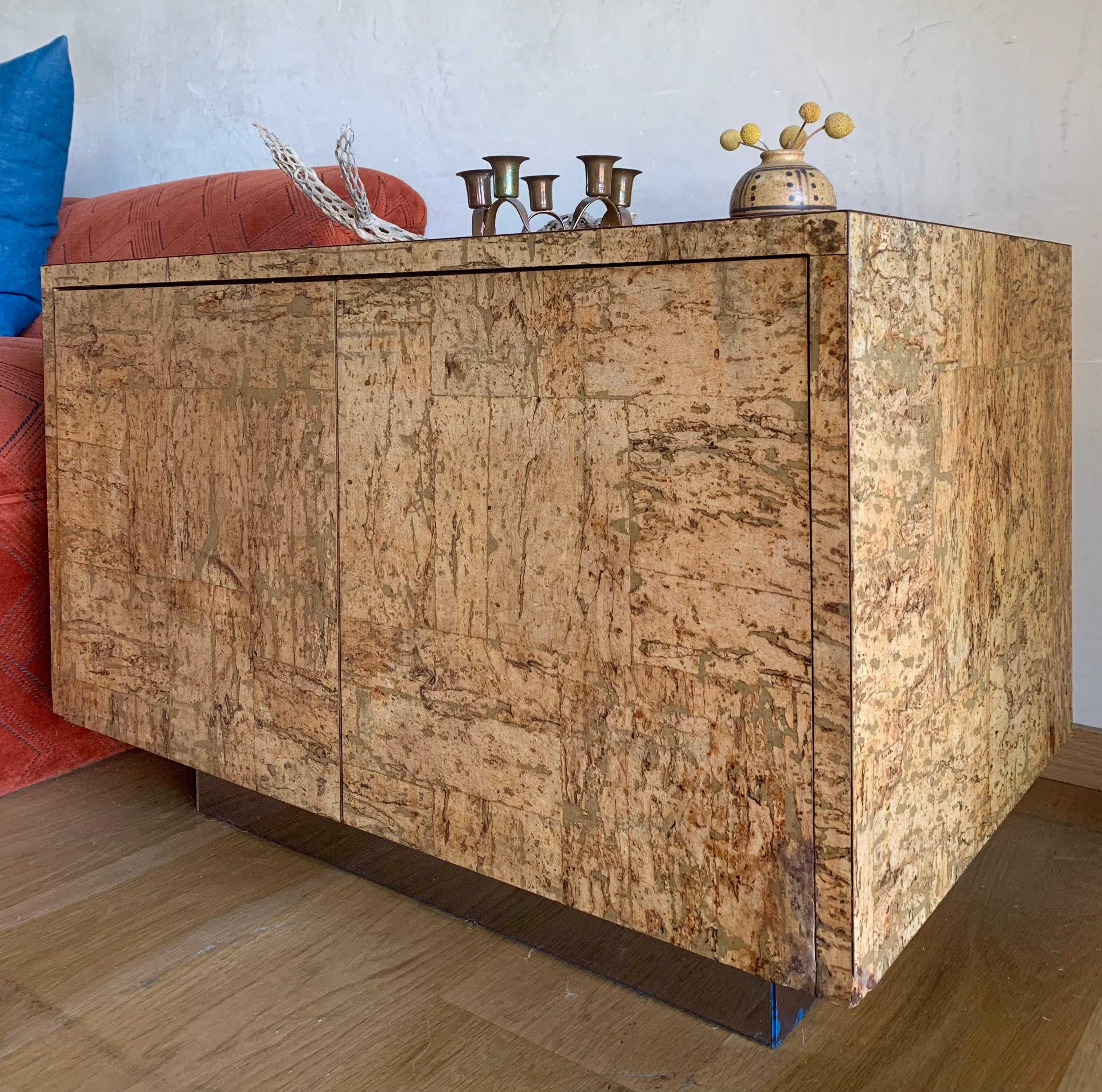 1970s Cork and Mirrored Plinth Base Cabinet Table Attributed to Adrian Pearsall For Sale 5