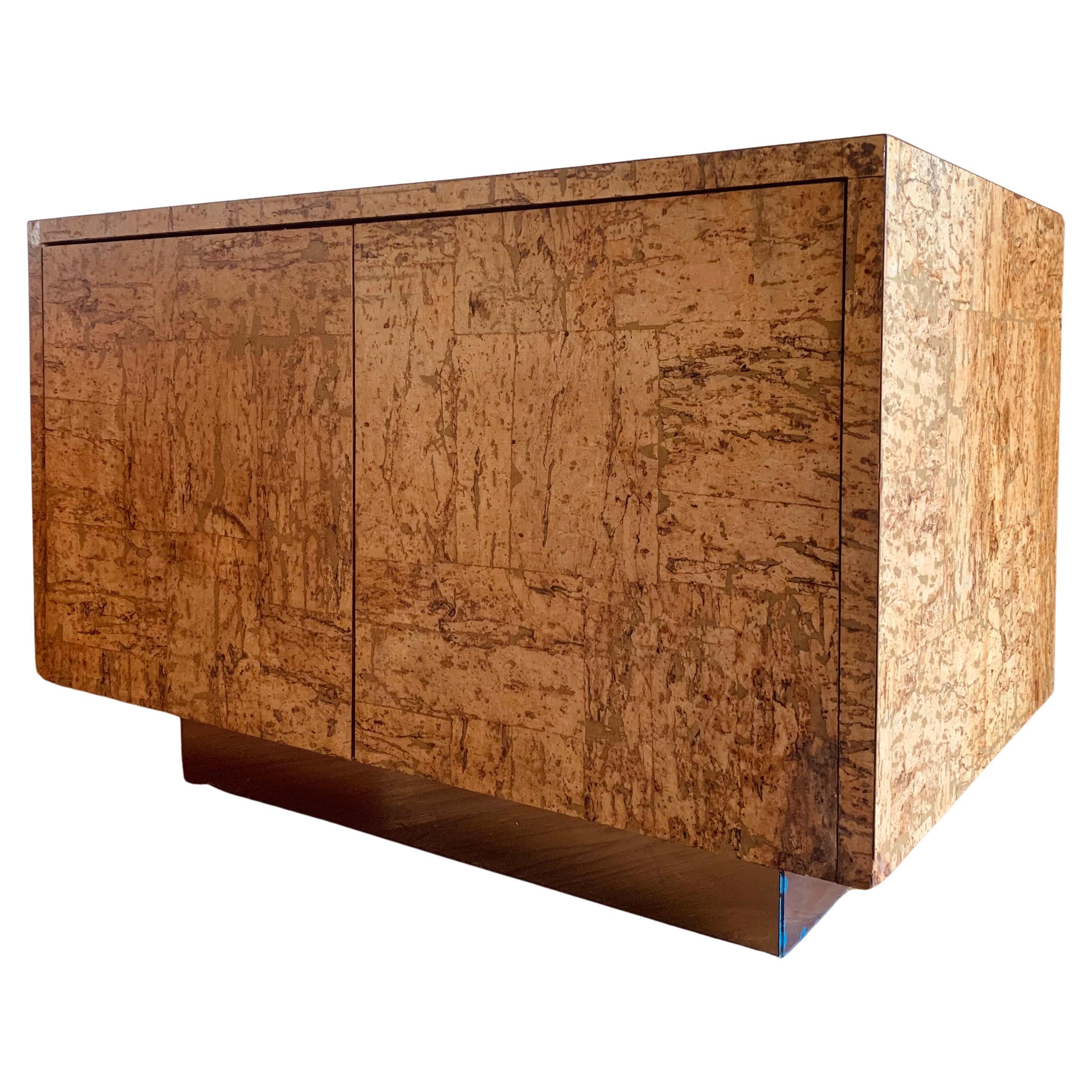 1970s Cork and Mirrored Plinth Base Cabinet Table Attributed to Adrian Pearsall
