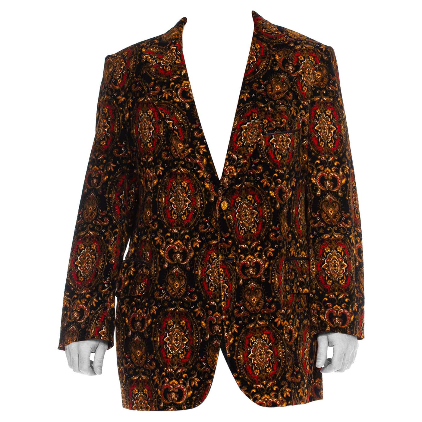 1970S Cortefiel Black and Gold Paisley Cotton Velvet Men's Blazer For ...