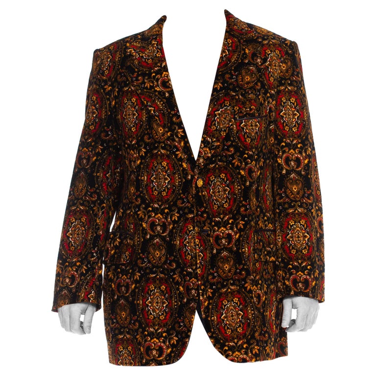 1970S Cortefiel Black and Gold Paisley Cotton Velvet Men's Blazer For ...