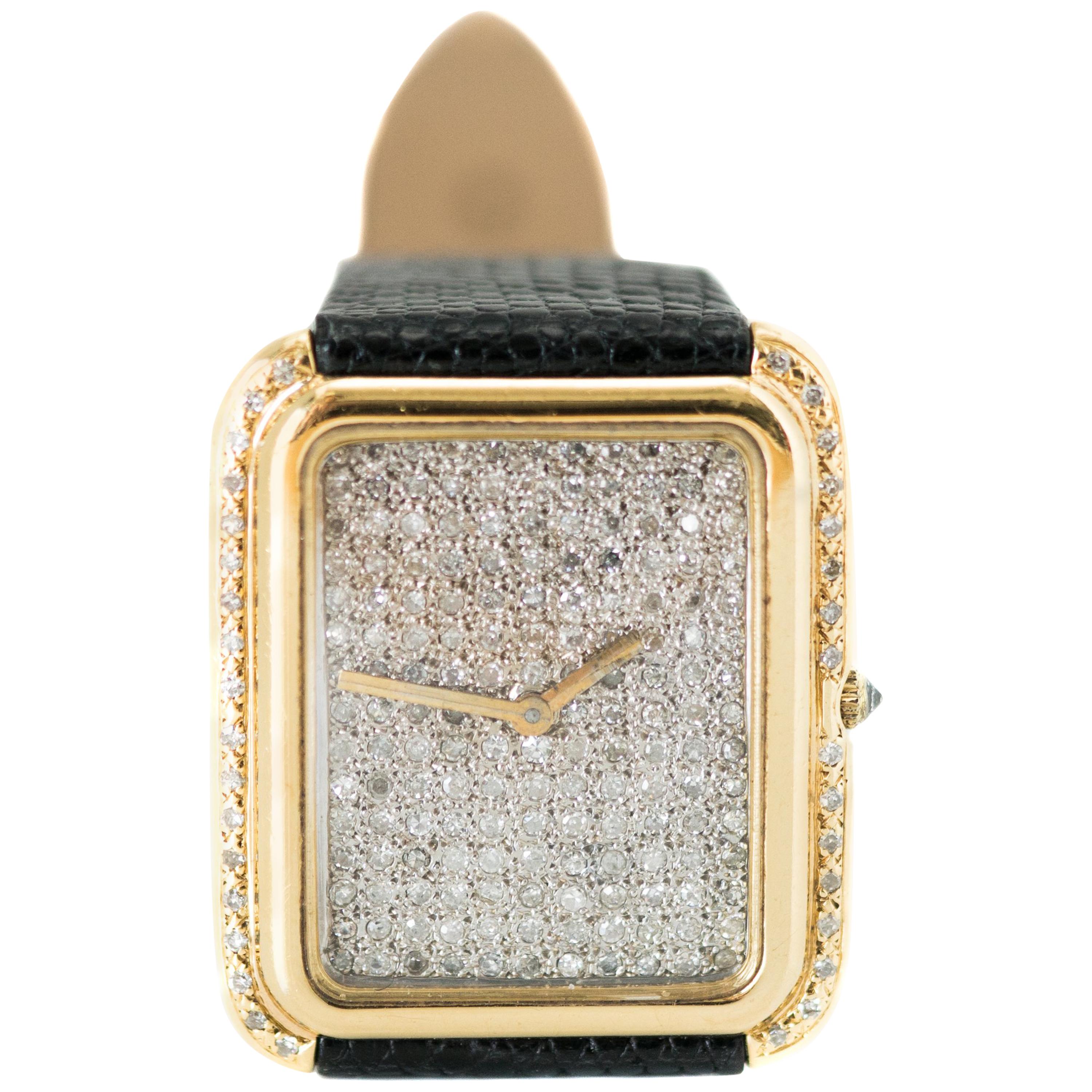 1970s Corum 2 Carat Total Diamond and 18 Karat Yellow Gold Wristwatch