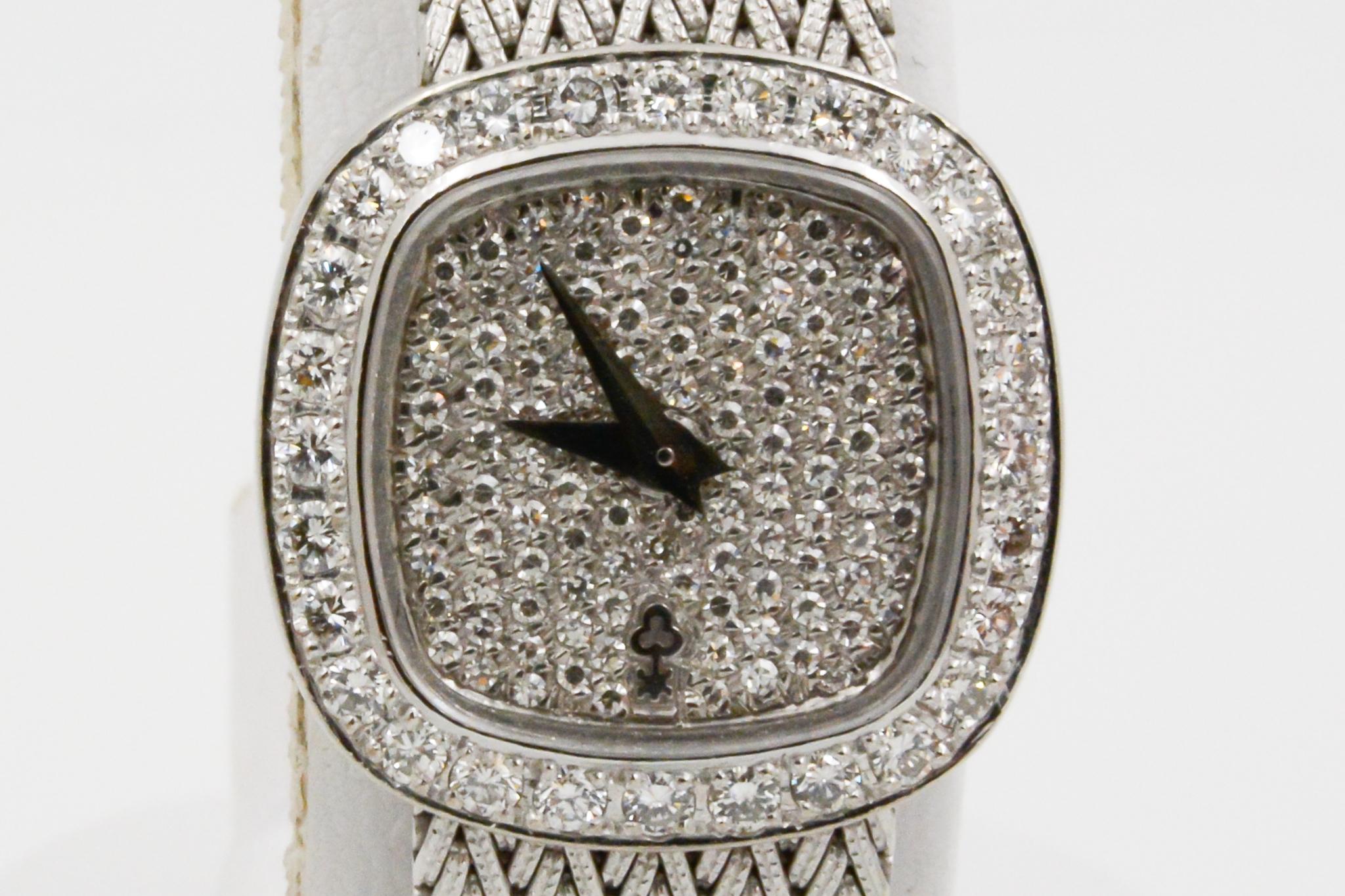 Retro 1970s Corum Diamond 18 Karat Gold Mesh Bracelet Ladies Watch