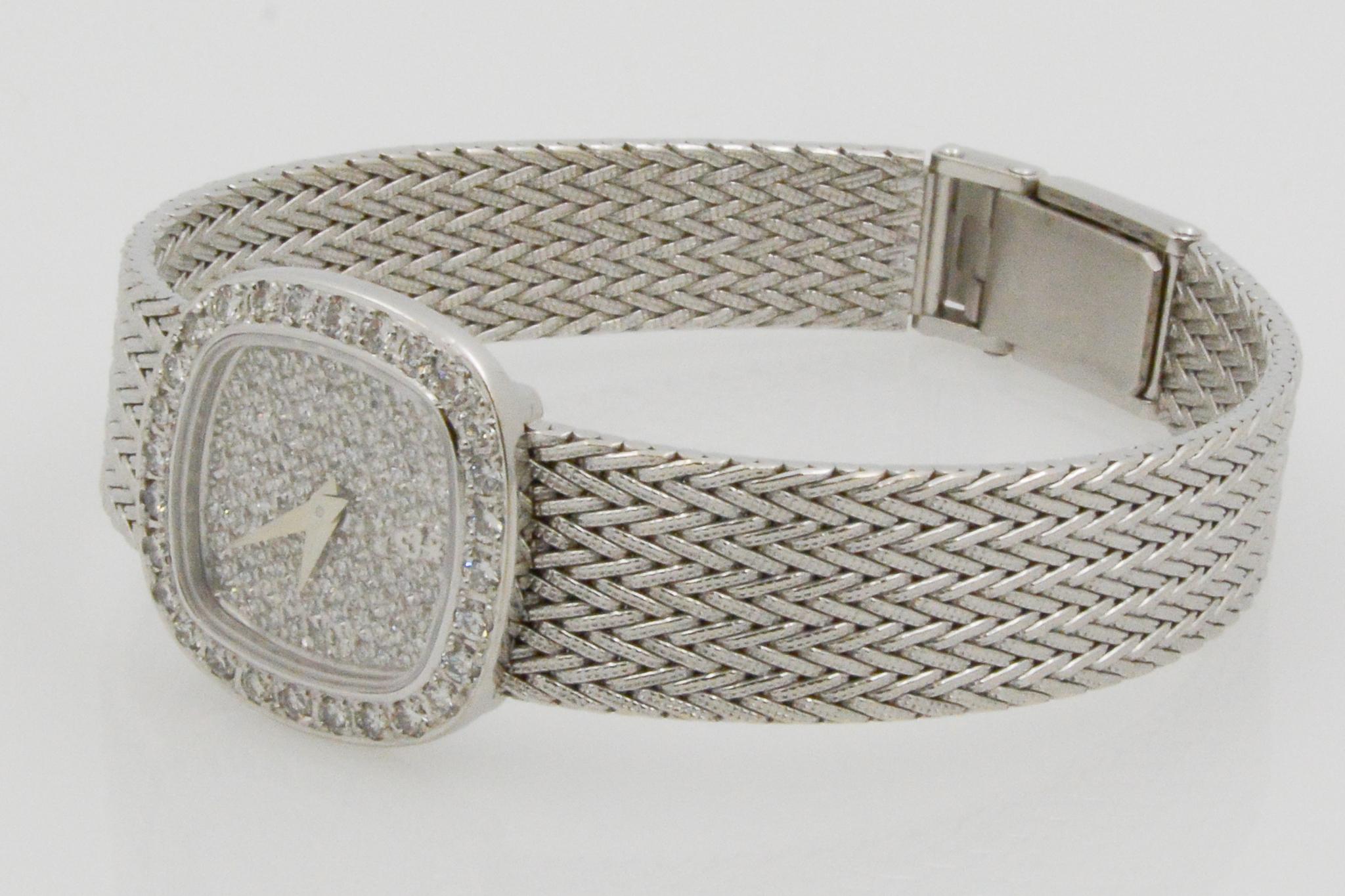 1970s Corum Diamond 18 Karat Gold Mesh Bracelet Ladies Watch 1