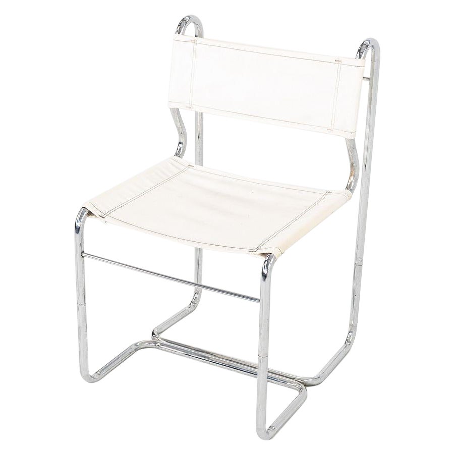 1970 Cosco of Columbus Indiana Chaise de salle à manger en vinyle blanc et chrome en vente