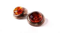 1970s Costume Amber & Brass Clip-On Earrings
