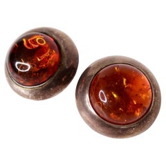 Vintage 1970s Costume Amber & Brass Clip-On Earrings