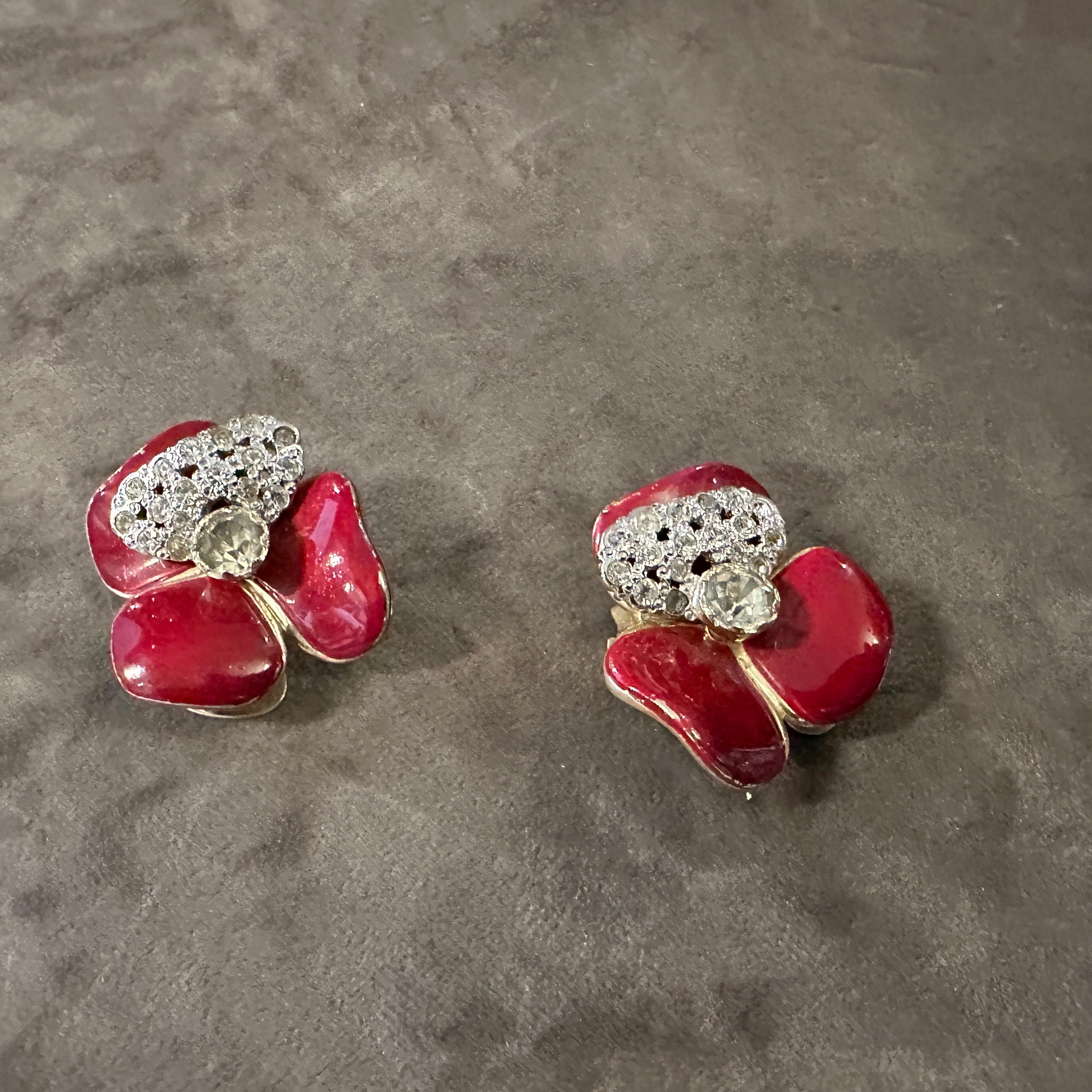 1970s Costume Jewelry Brilliant Red Clip-on Earrings by Valentino For Sale 5