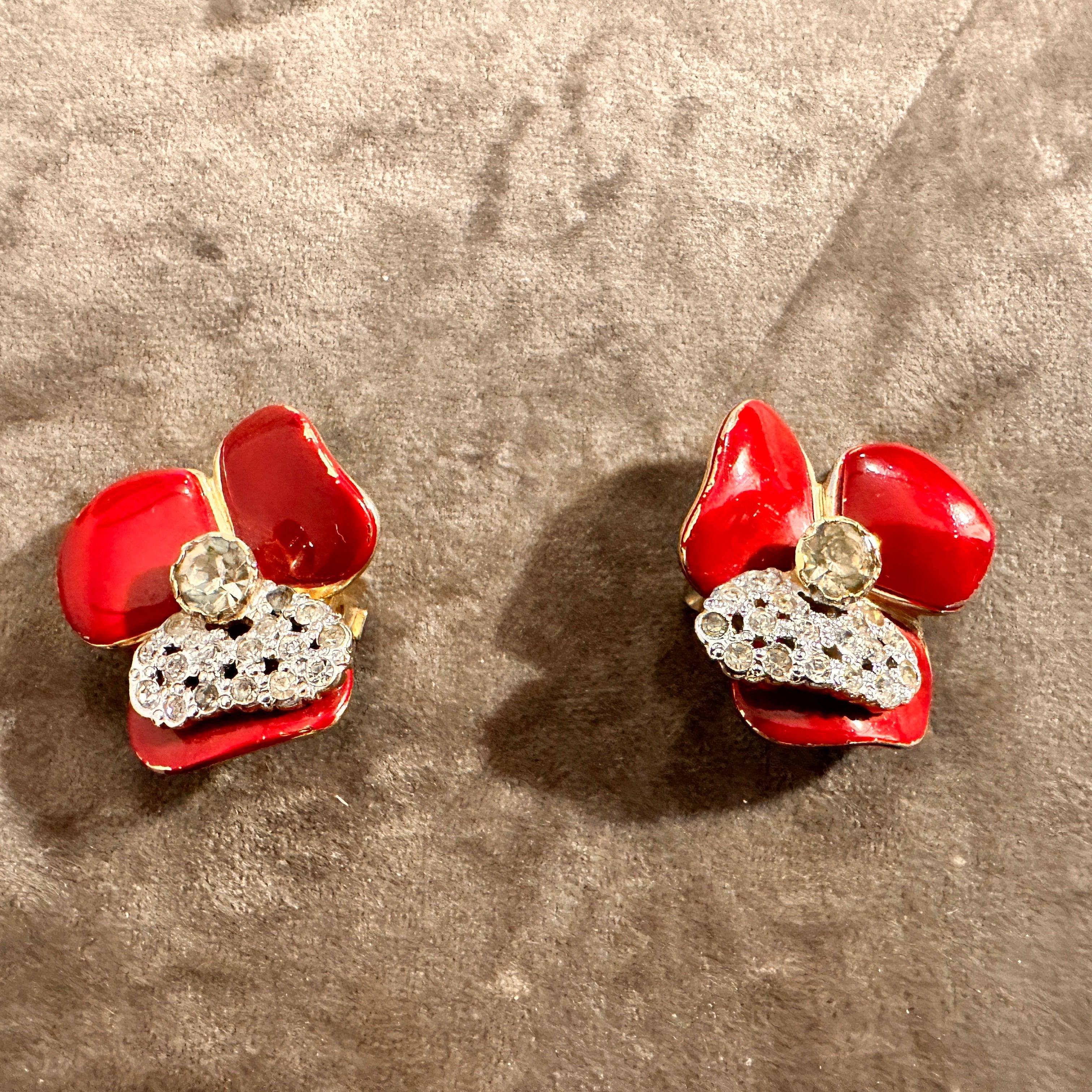 Retro 1970s Costume Jewelry Brilliant Red Clip-on Earrings by Valentino For Sale