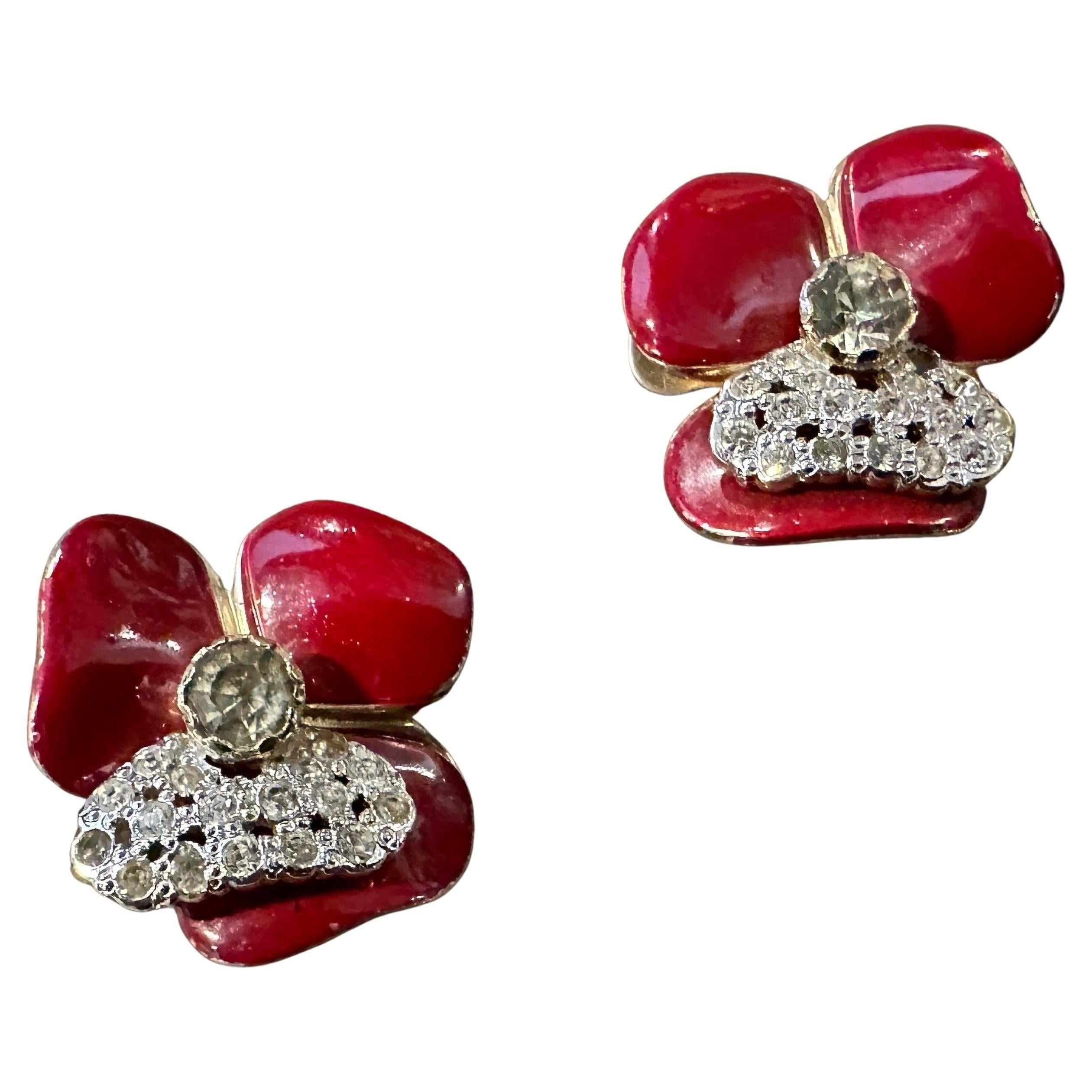 1970s Costume Jewelry Brilliant Red Clip-on Earrings by Valentino For Sale