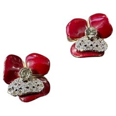 1970er Modeschmuck Brillantrote Clip-Ohrringe von Valentino