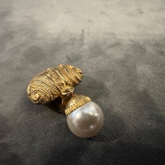 1970s Costume Jewelry Gilded Brass and River Pearls Italian Clip-on Earrings