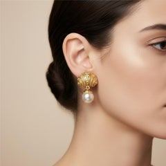 1970s Costume Jewelry Gilded Brass and River Pearls Italian Clip-on Earrings