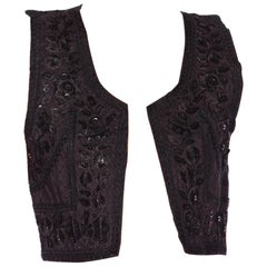 Vintage 1970S Black Rayon & Cotton Sequined Embroidered Boho Vest