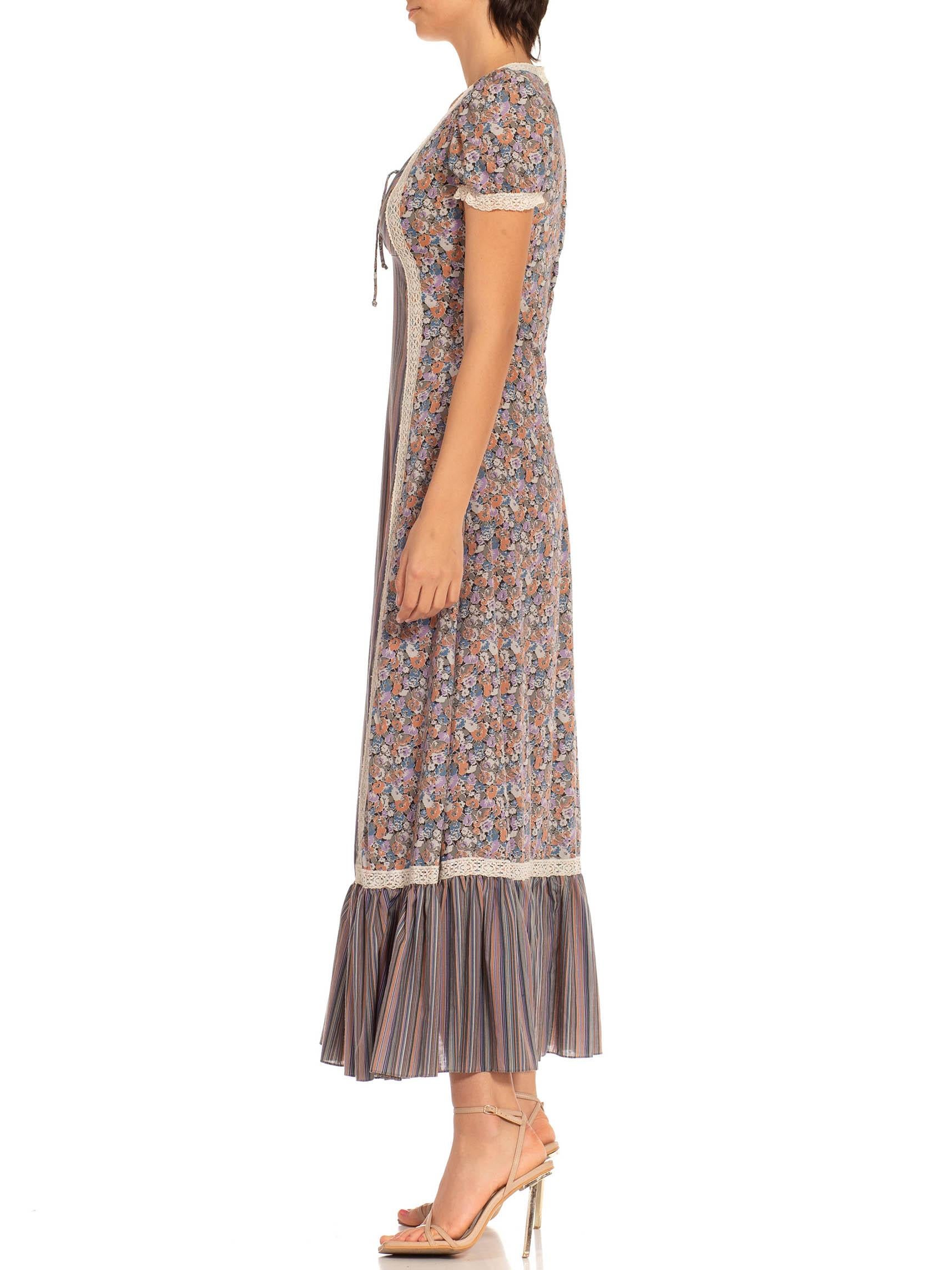 Gray 1970S Cotton Blend Boho Maxi Dress