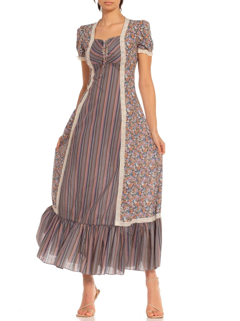 1970S Cotton Blend Boho Maxi Dress For Sale at 1stDibs