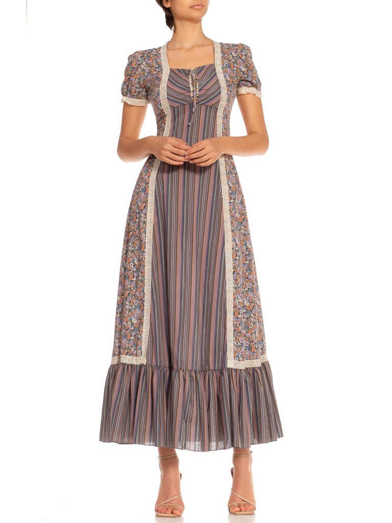 1970S Cotton Blend Boho Maxi Dress For Sale at 1stDibs