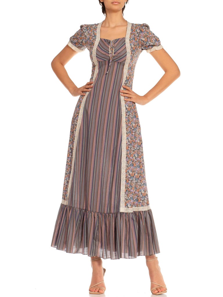 1970S Cotton Blend Boho Maxi Dress For Sale at 1stDibs