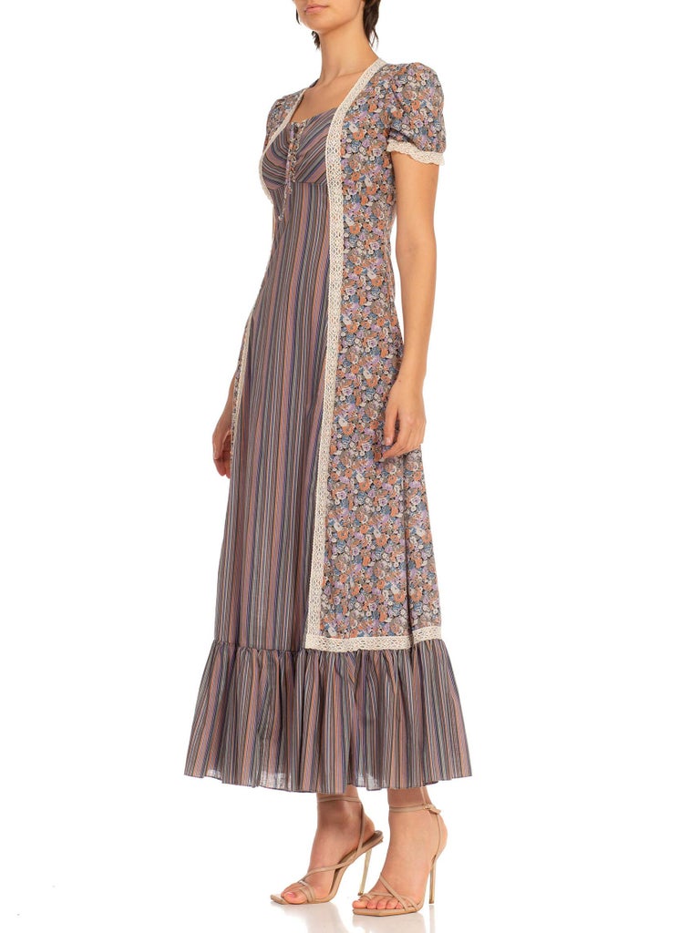 1970S Cotton Blend Boho Maxi Dress For Sale at 1stDibs