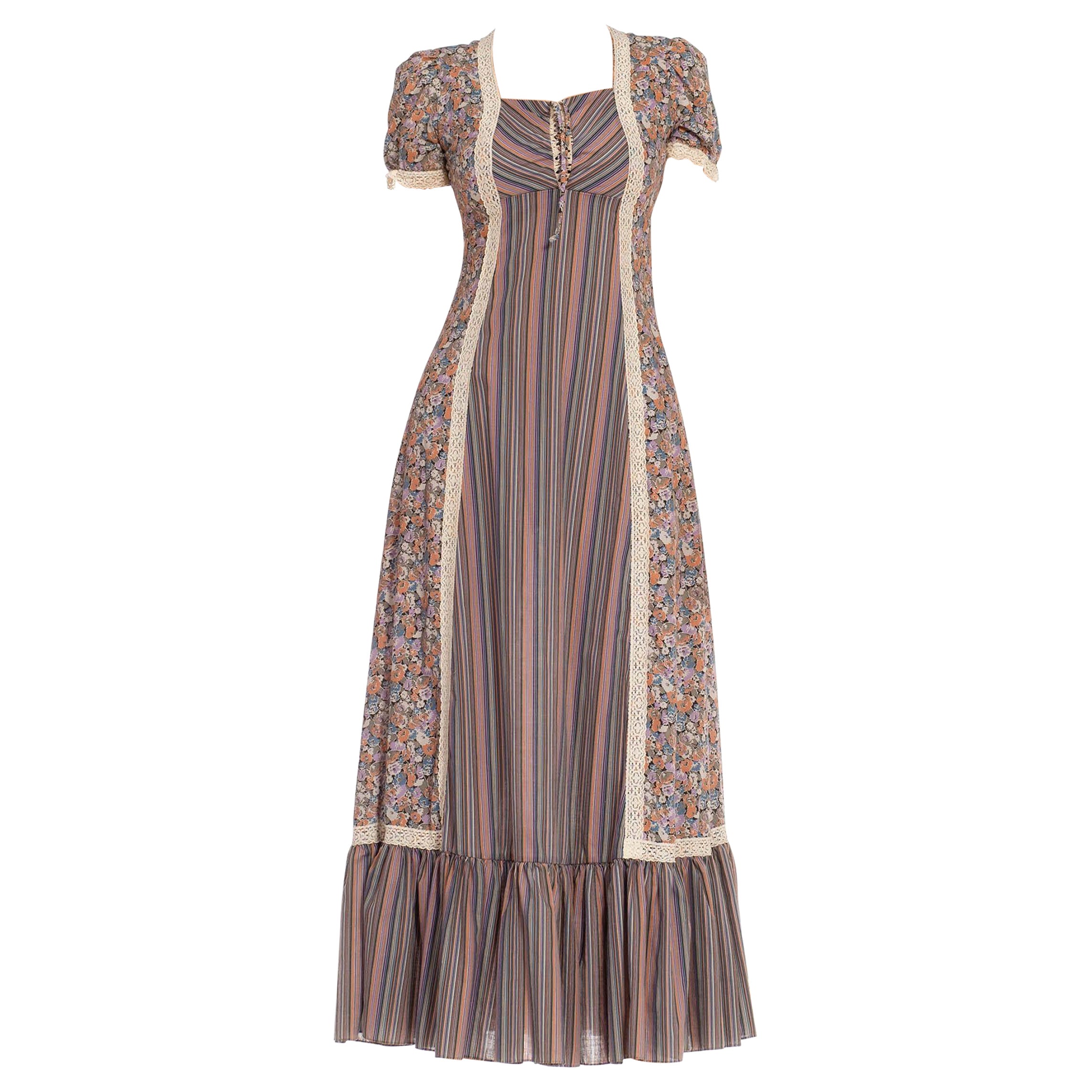 1970S Cotton Blend Boho Maxi Dress