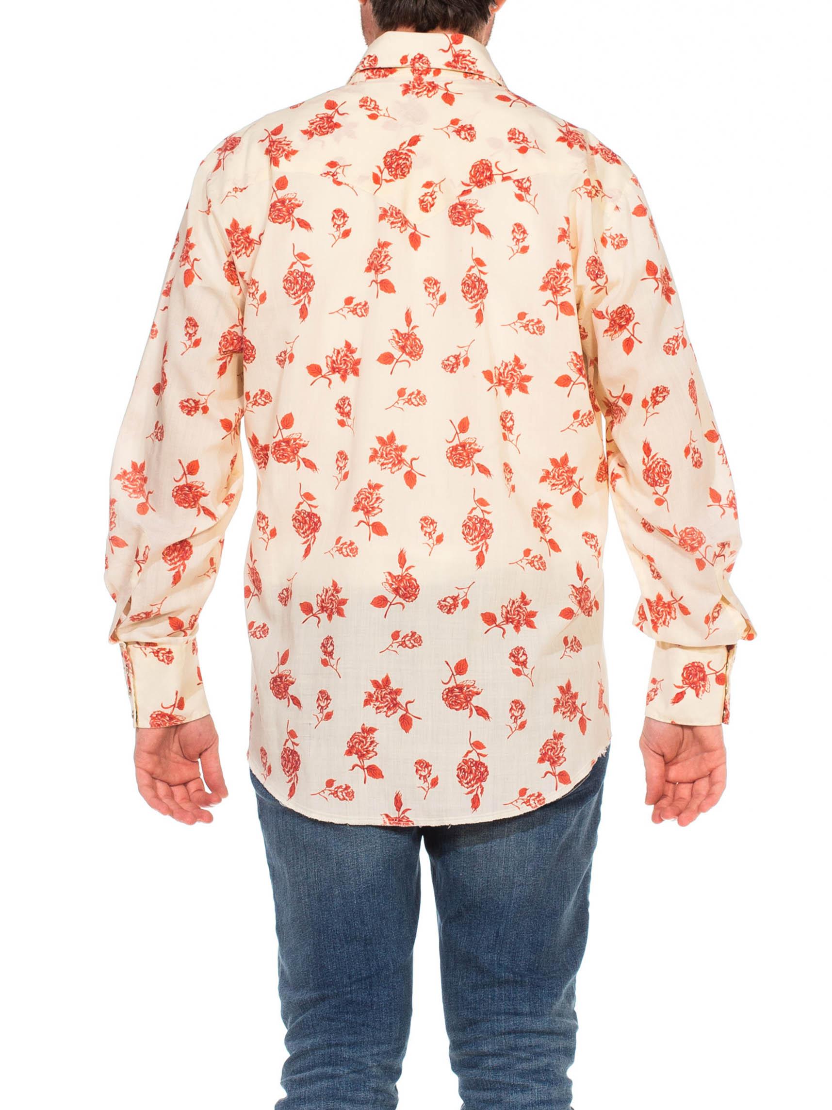 1970S Cotton Blend Red Western Rose Printed Men's Long Sleeve Shirt 3