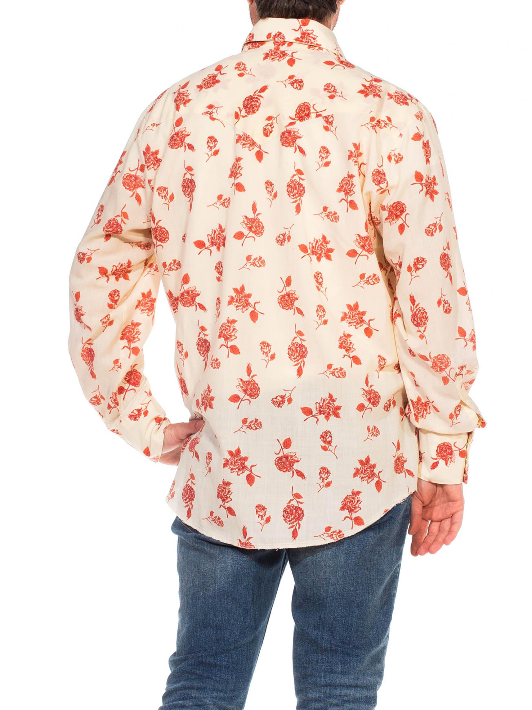 1970S Cotton Blend Red Western Rose Printed Men's Long Sleeve Shirt 4