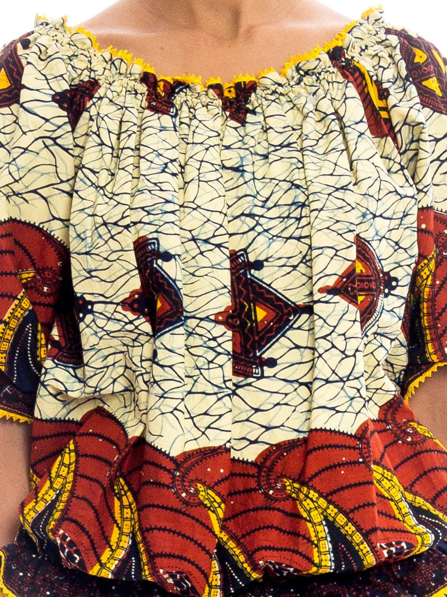 1970S Cotton Dutch African Batik Wax Print Oversized Top With Elastic Waist 3