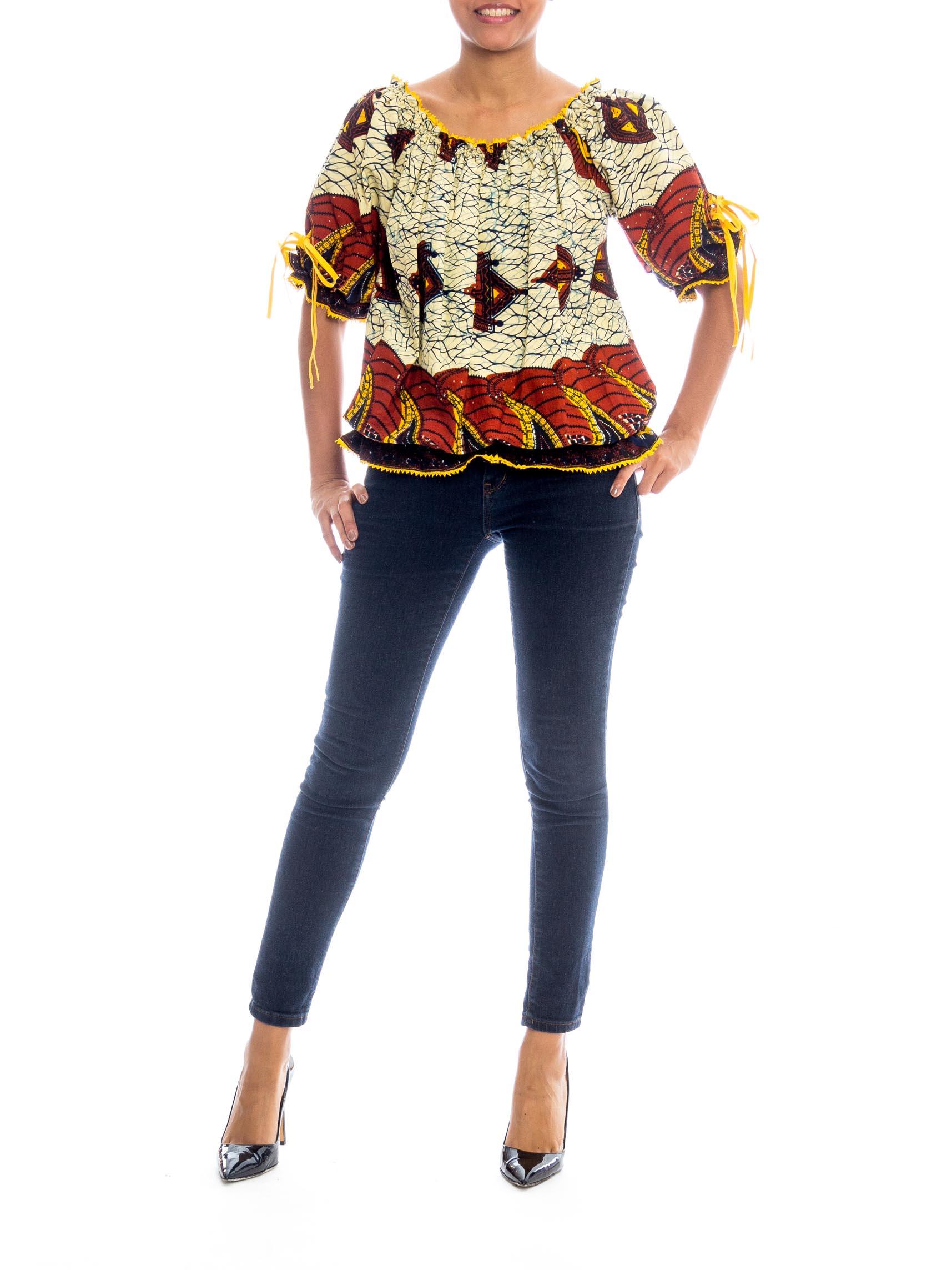 1970S Cotton Dutch African Batik Wax Print Oversized Top With Elastic Waist 4